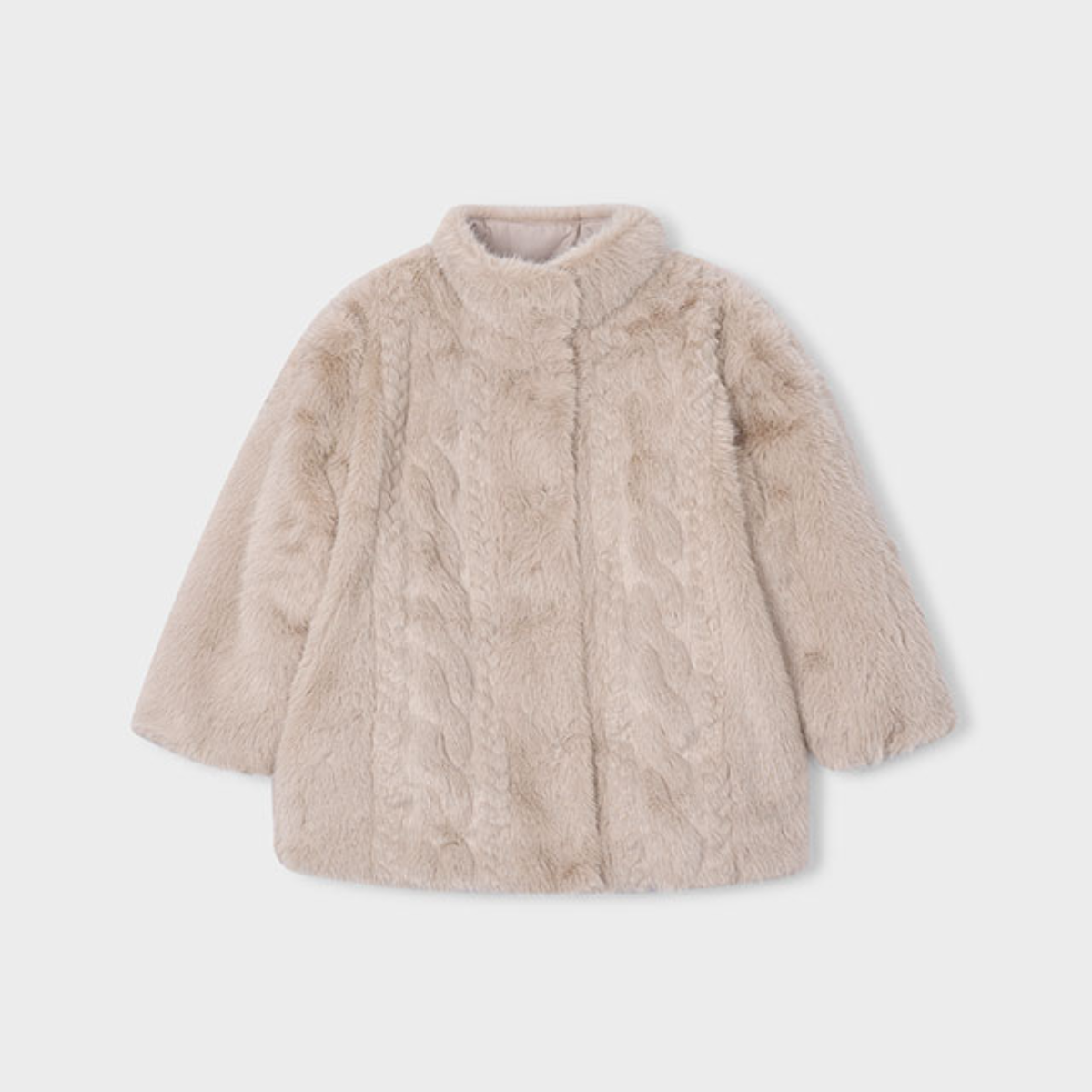 Beige Cable-Texture Faux Fur Coat