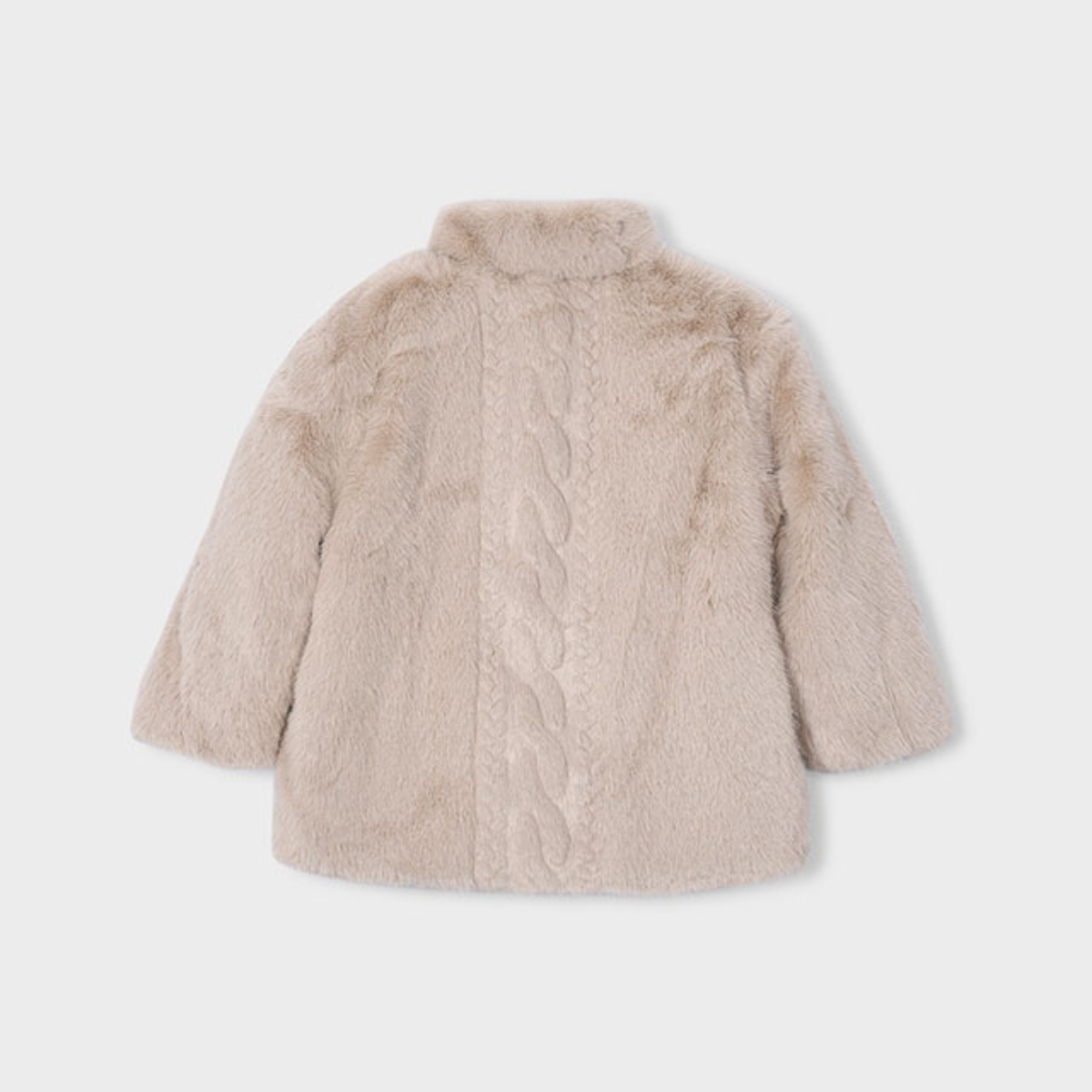 Beige Cable-Texture Faux Fur Coat - Image 2
