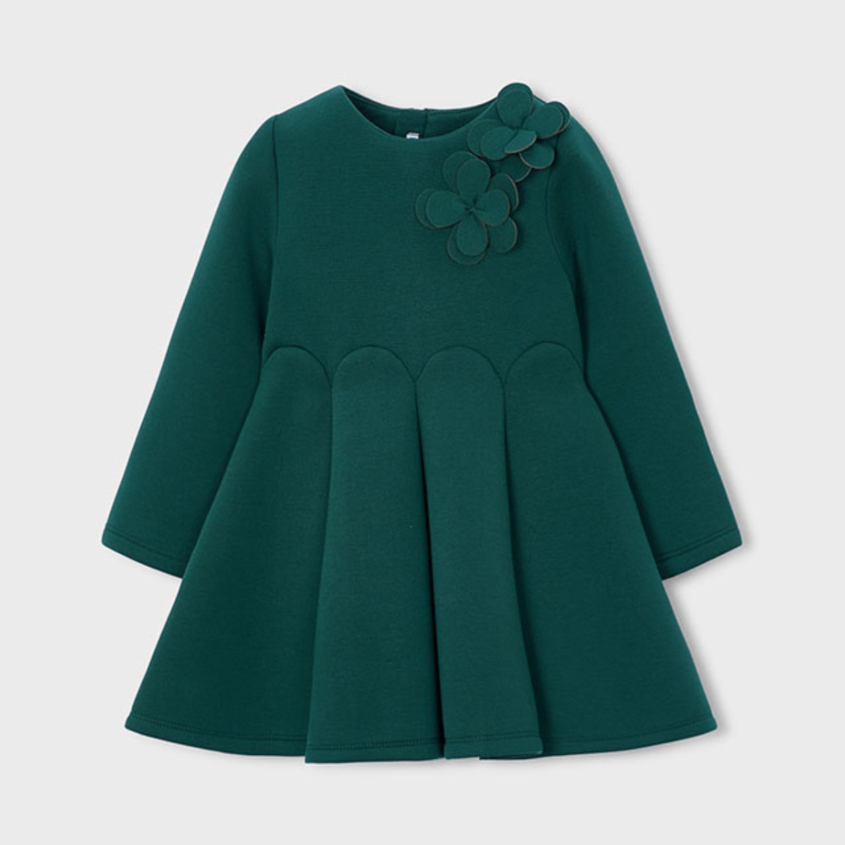 Emerald Green Knit Dress with Flower Appliqués