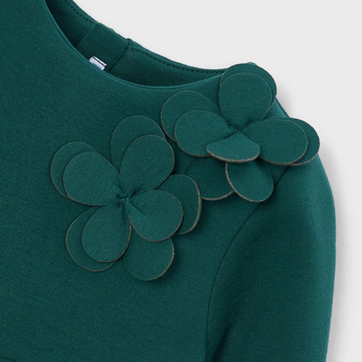 Emerald Green Knit Dress with Flower Appliqués - Image 3