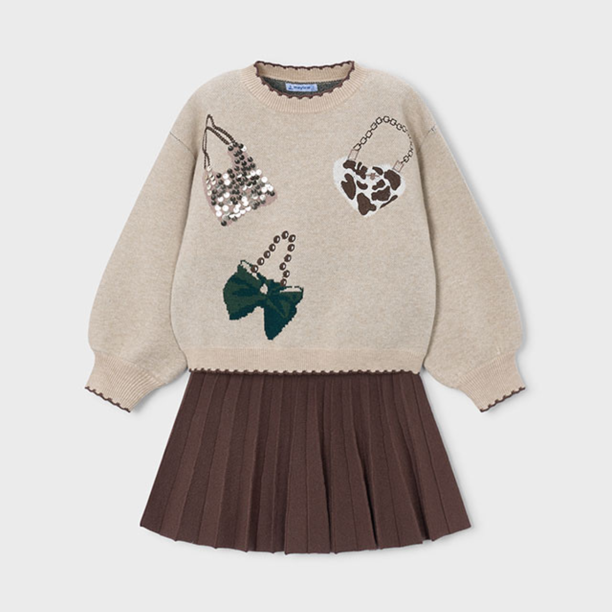 Chic Purse-Detail Sweater & Pleated Skirt Set