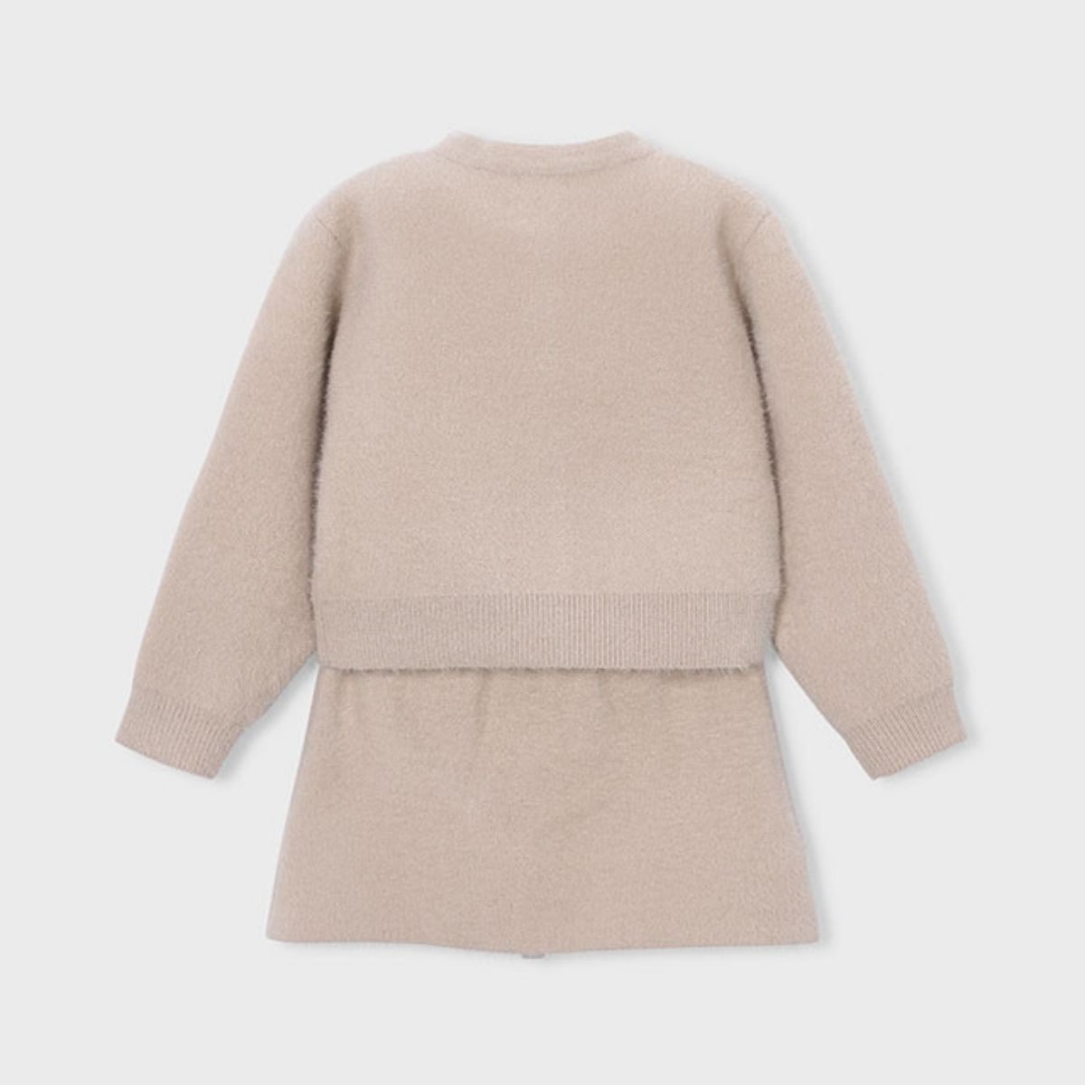 Beige Fluffy Knit Cardigan and Skirt Set - Image 2