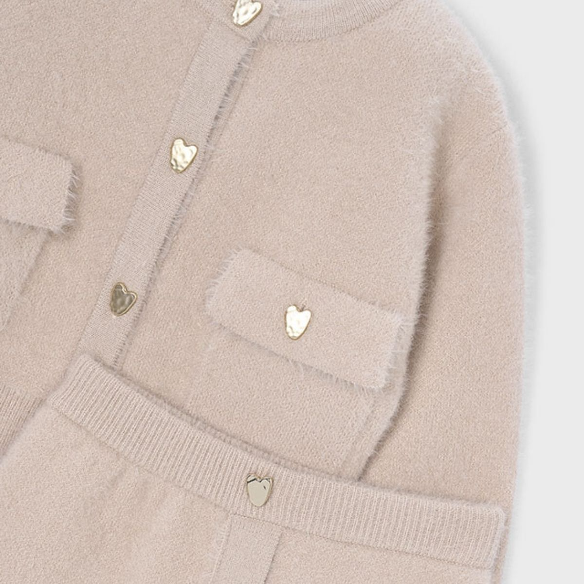 Beige Fluffy Knit Cardigan and Skirt Set - Image 3
