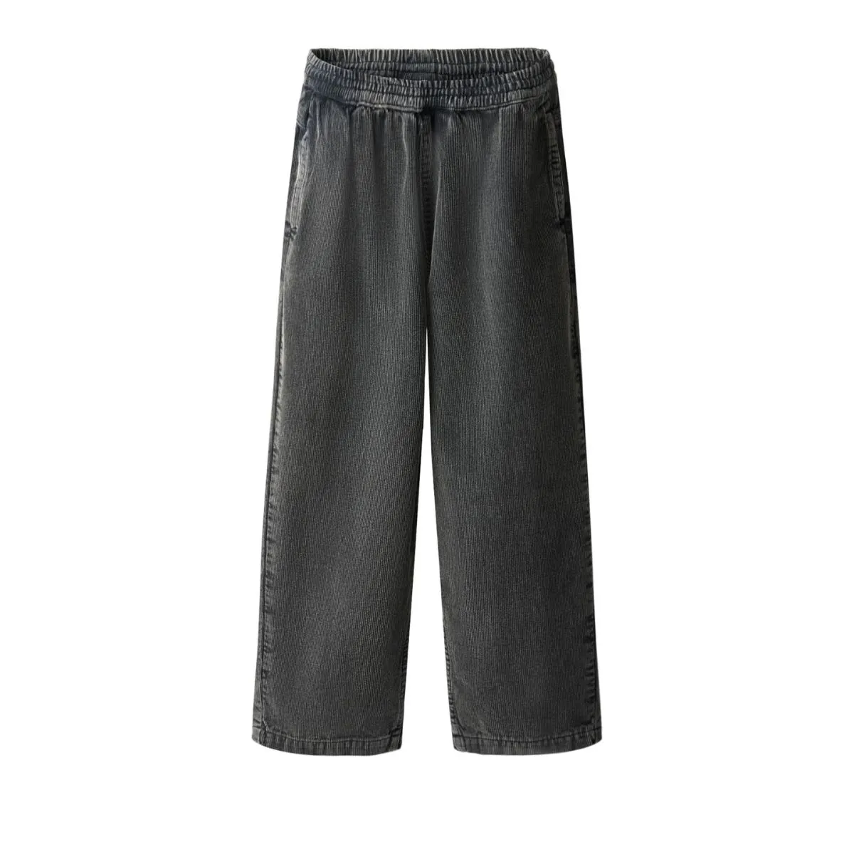 Faded Black Loose Fit Elasticated Corduroy Pants