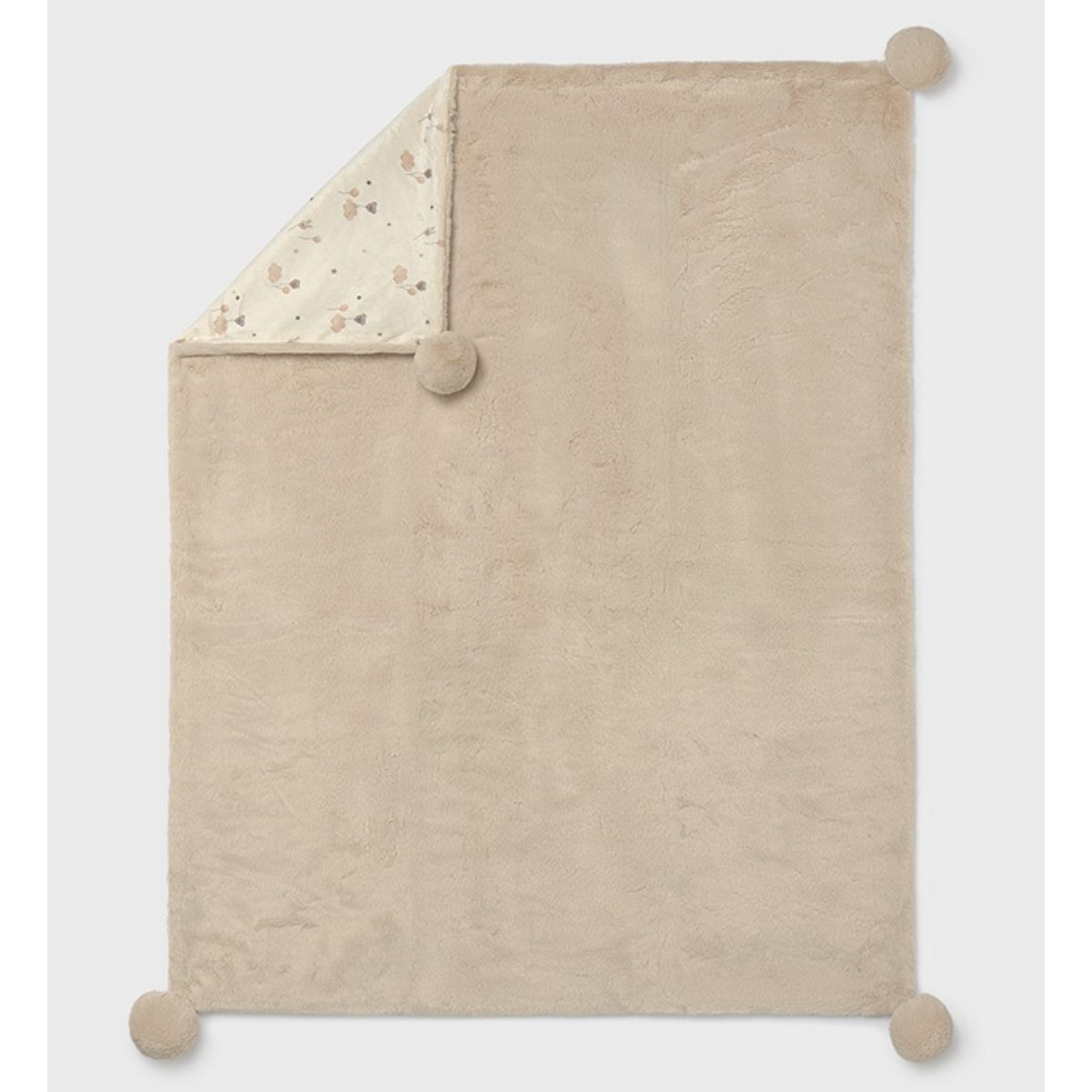 Beige Luxury Faux Fur Pom-Pom Baby Blanket - Image 2