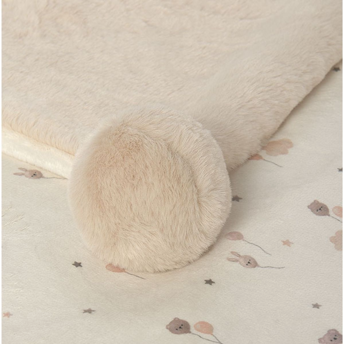 Beige Luxury Faux Fur Pom-Pom Baby Blanket - Image 3
