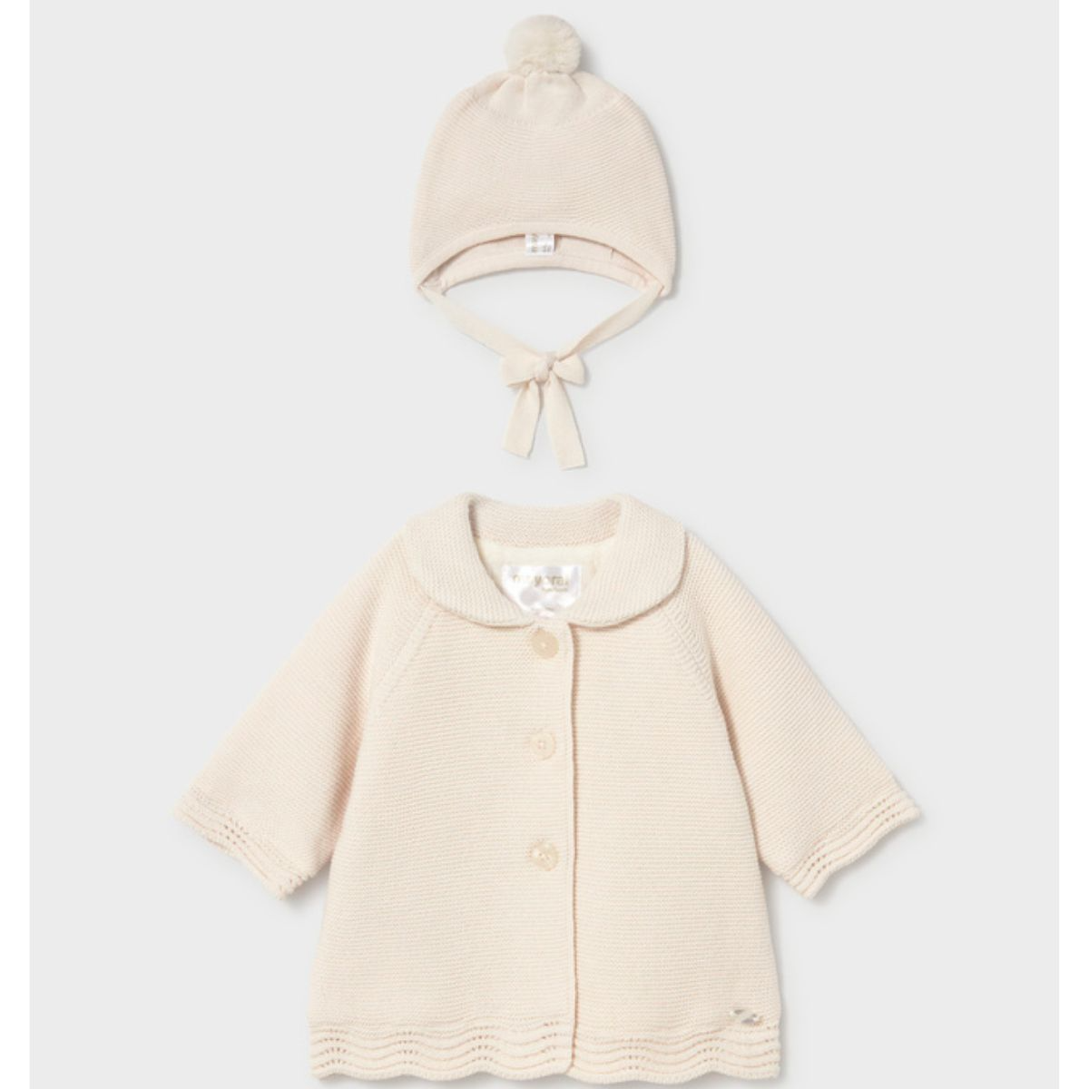 Cream Knitted Coat and Matching Hat Set