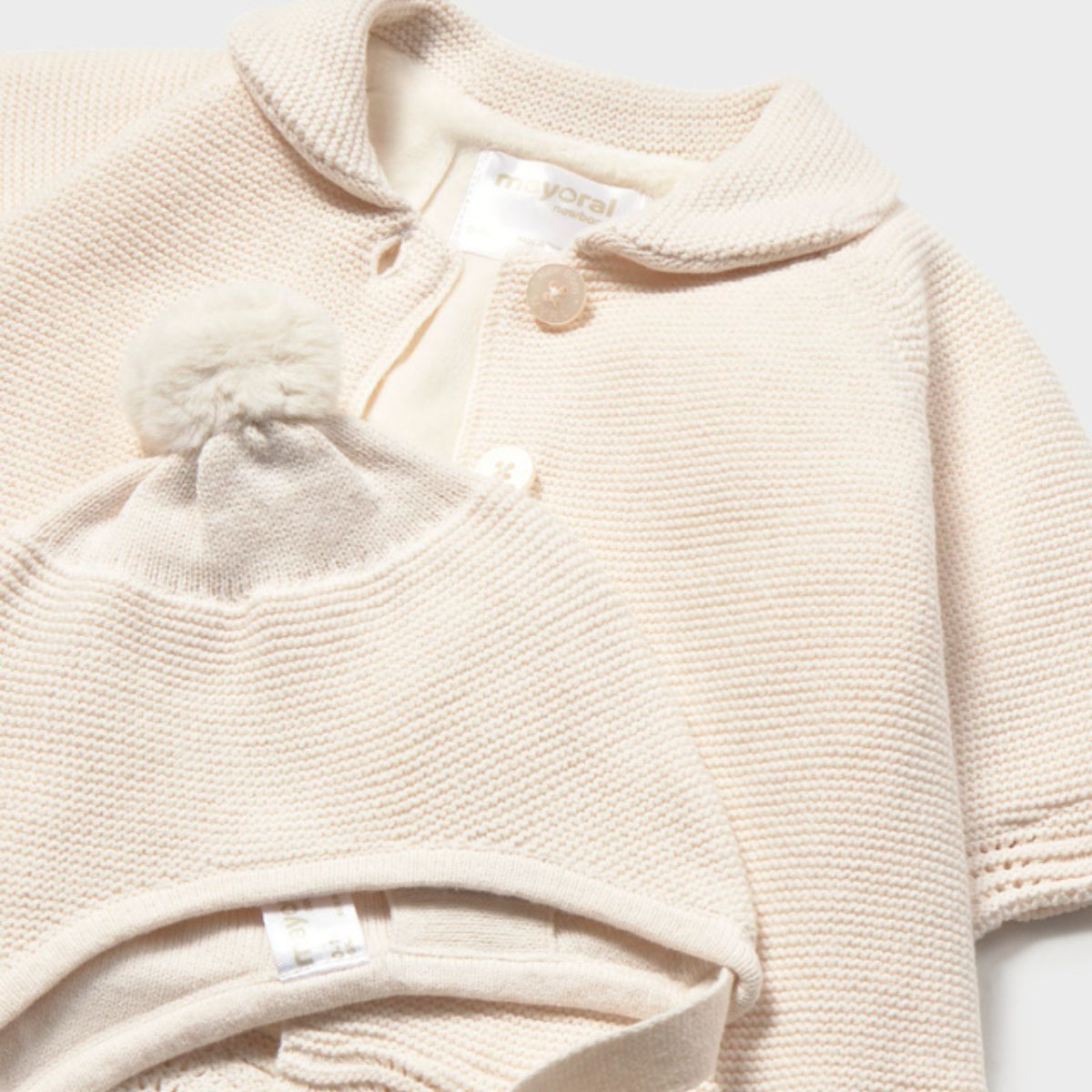 Cream Knitted Coat and Matching Hat Set - Image 3