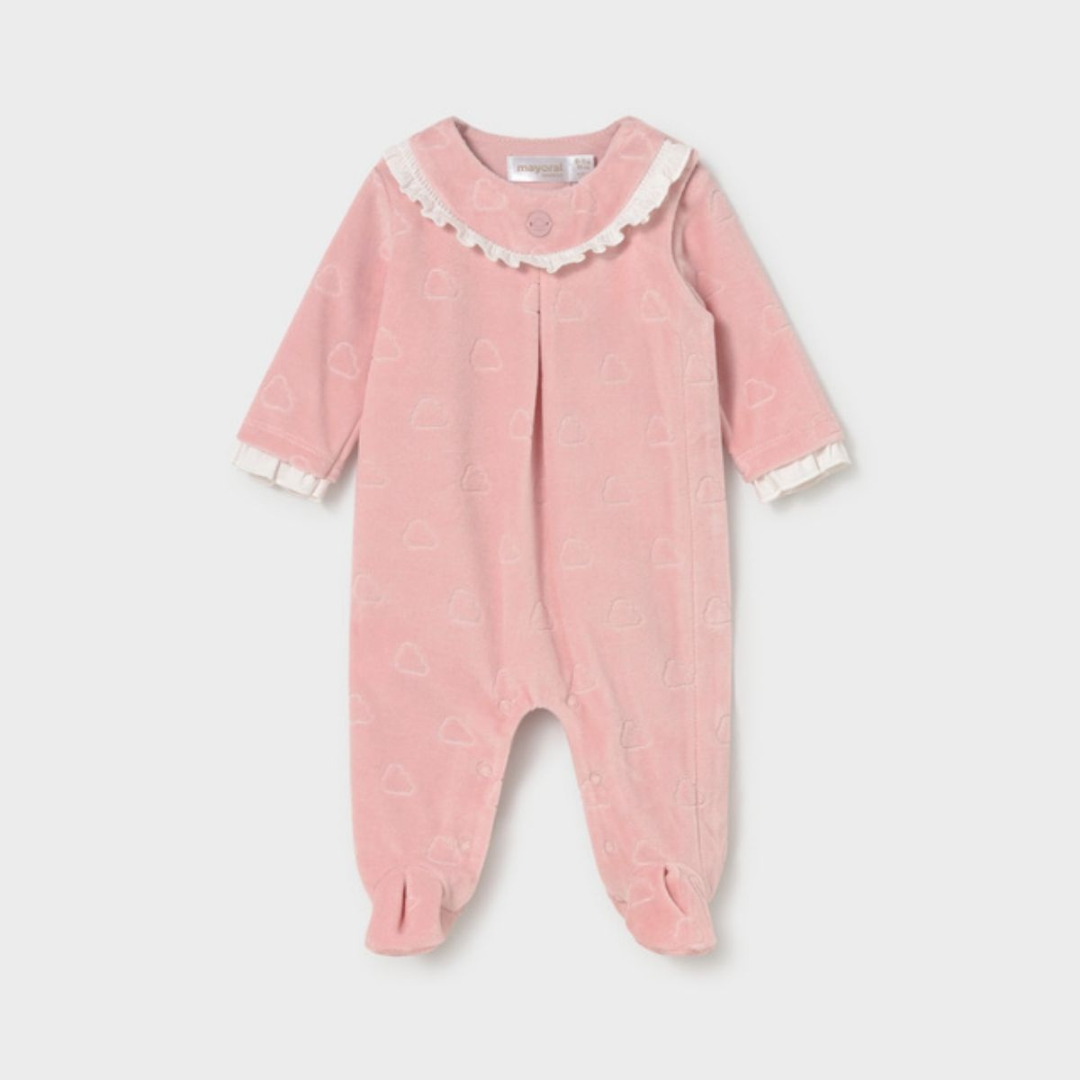 Pink Baby Girls Velour Heart Sleepsuit