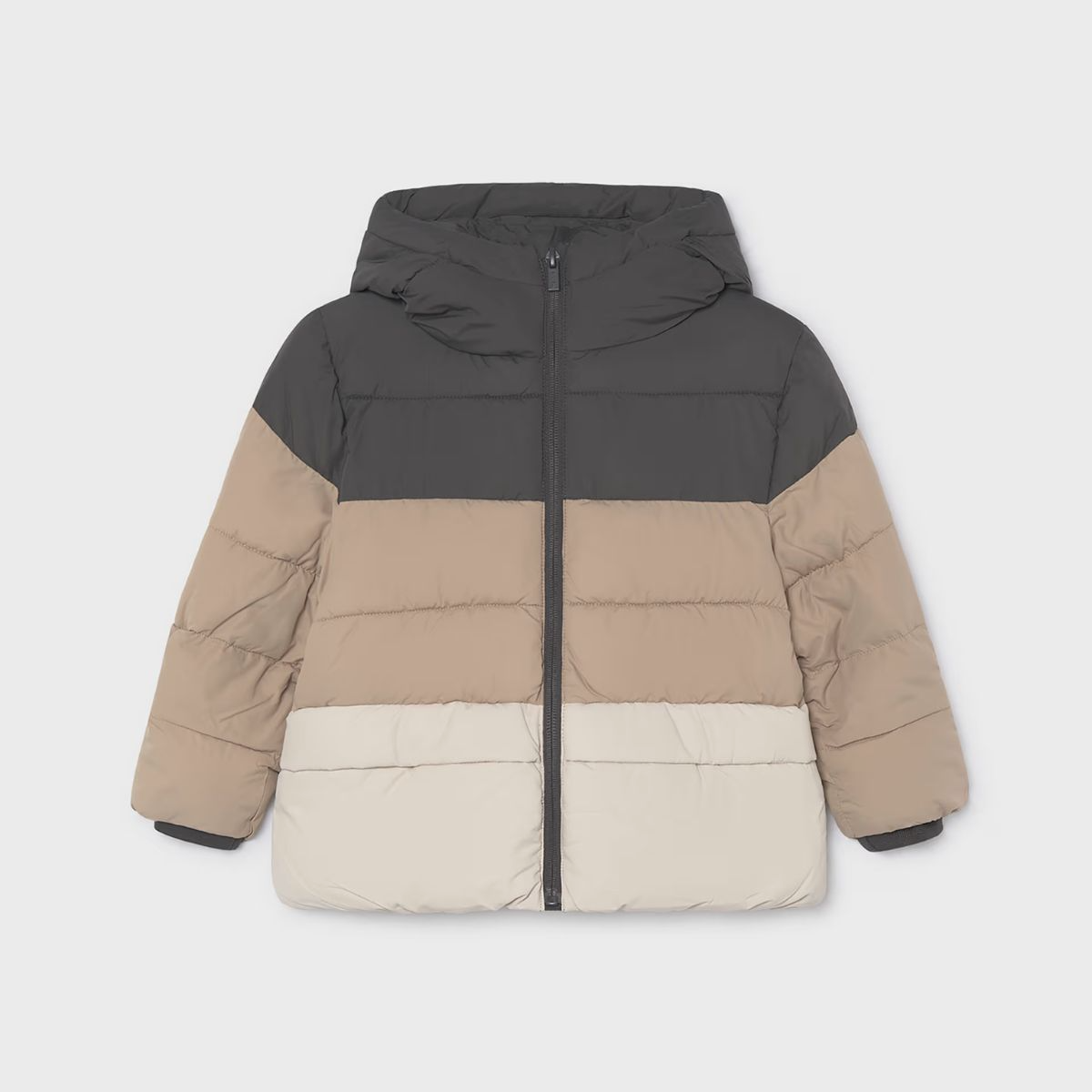 Slate & Earth Tones Colorblock Hooded Puffer Jacket