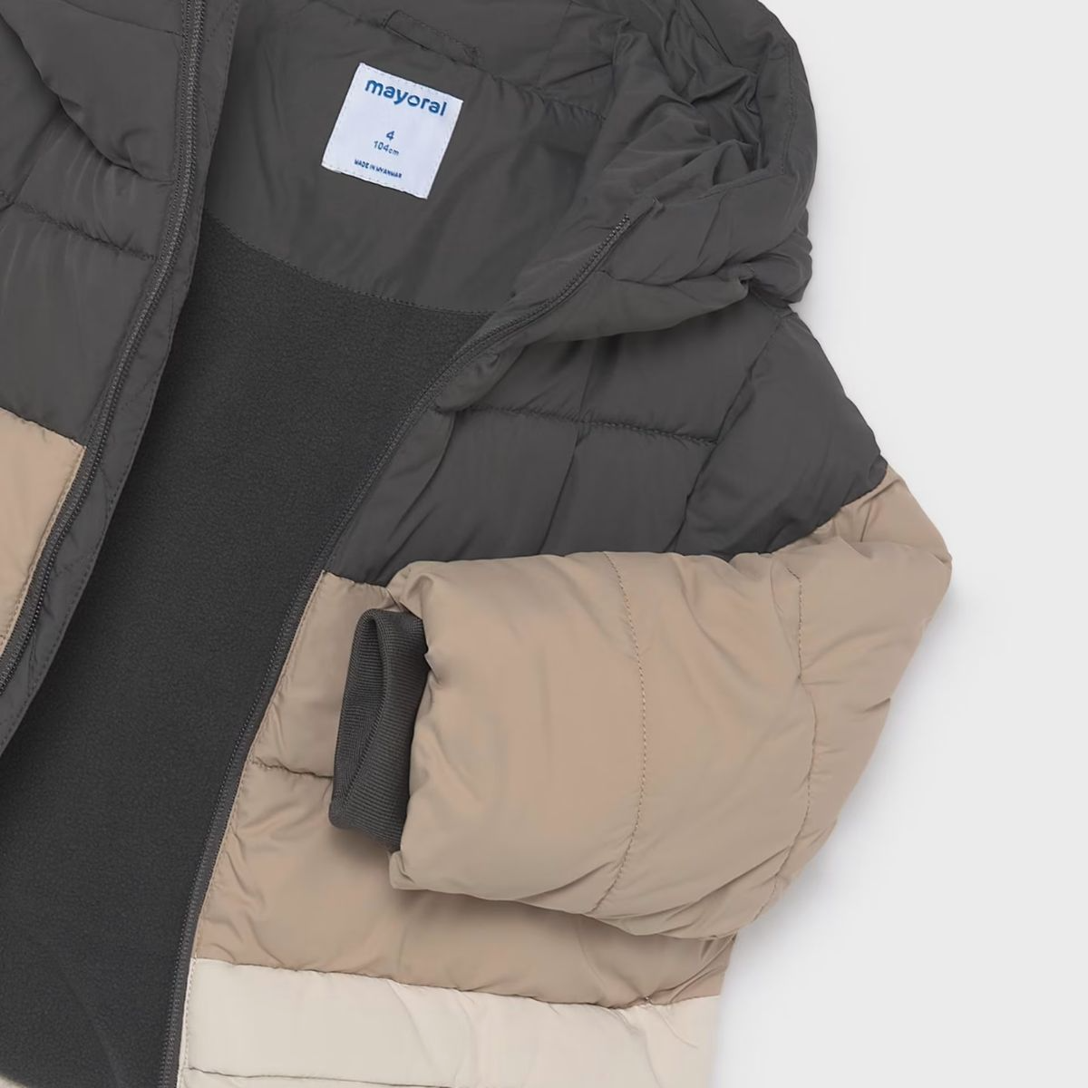 Slate & Earth Tones Colorblock Hooded Puffer Jacket - Image 3
