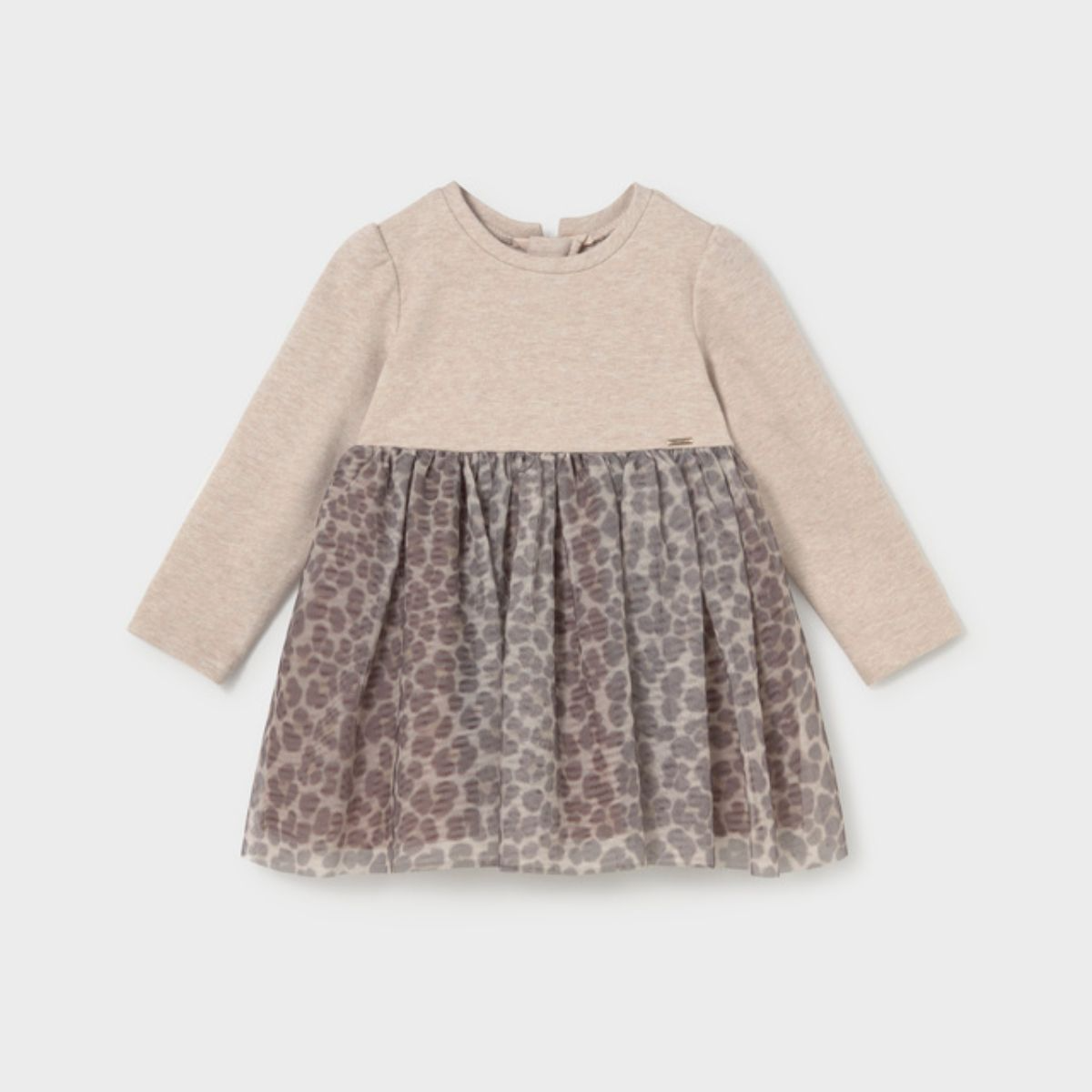 Long-Sleeve Leopard Print Tulle Dress