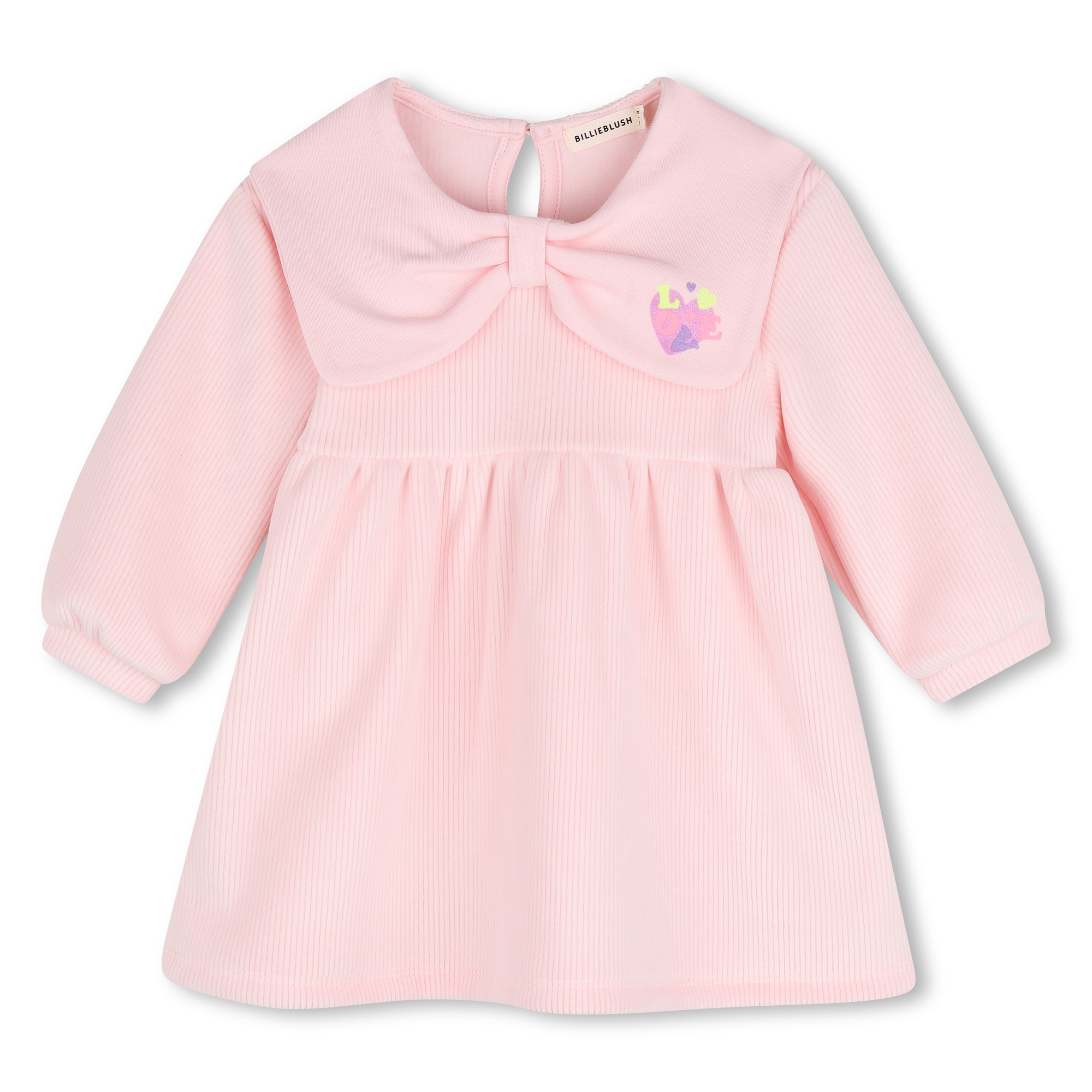 Pink Corduroy Dress with Statement Bow Collar