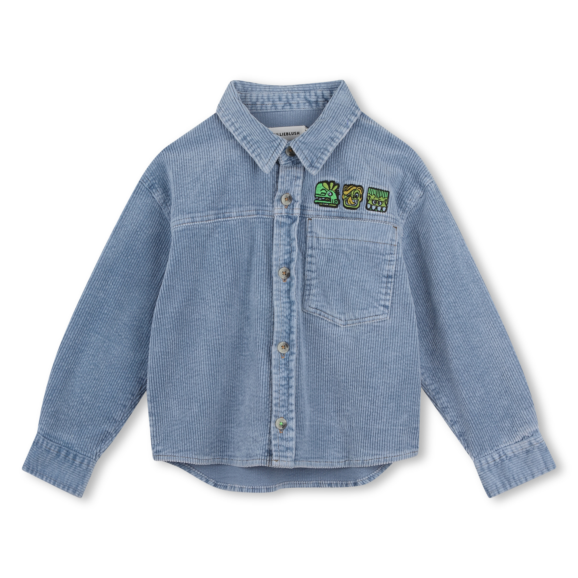 Blue Corduroy Monster Embroidered Shirt