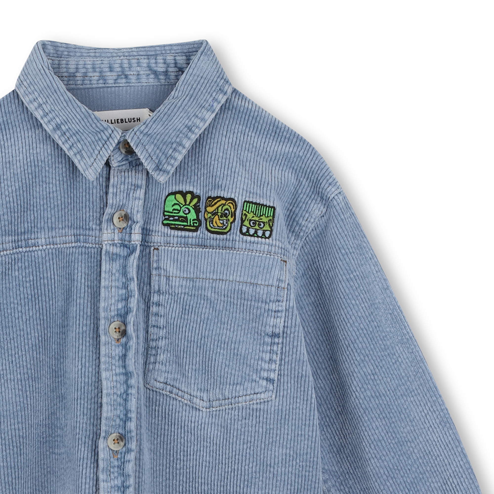 Blue Corduroy Monster Embroidered Shirt - Image 3
