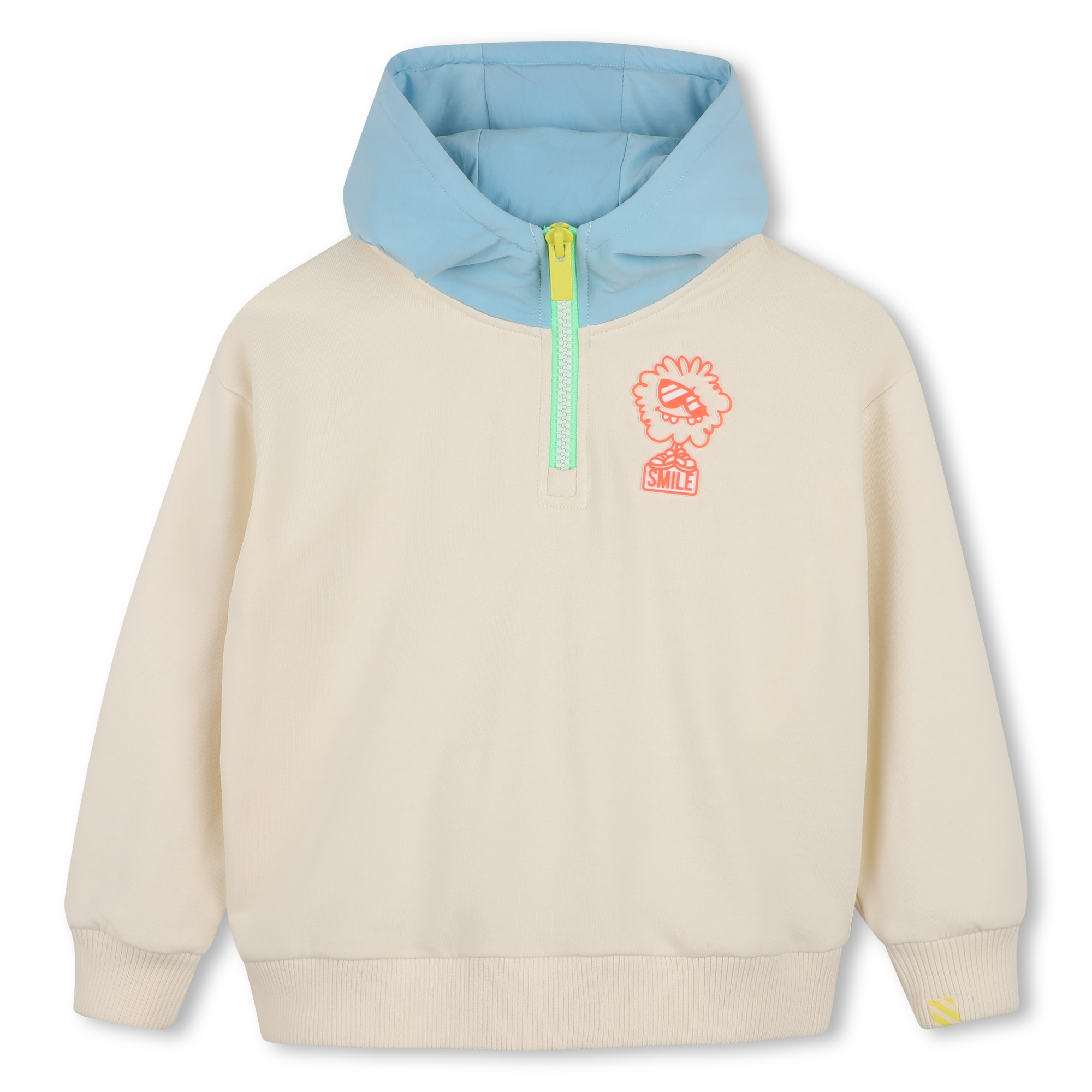 Cream & Blue Colorblock Half-Zip Hoodie