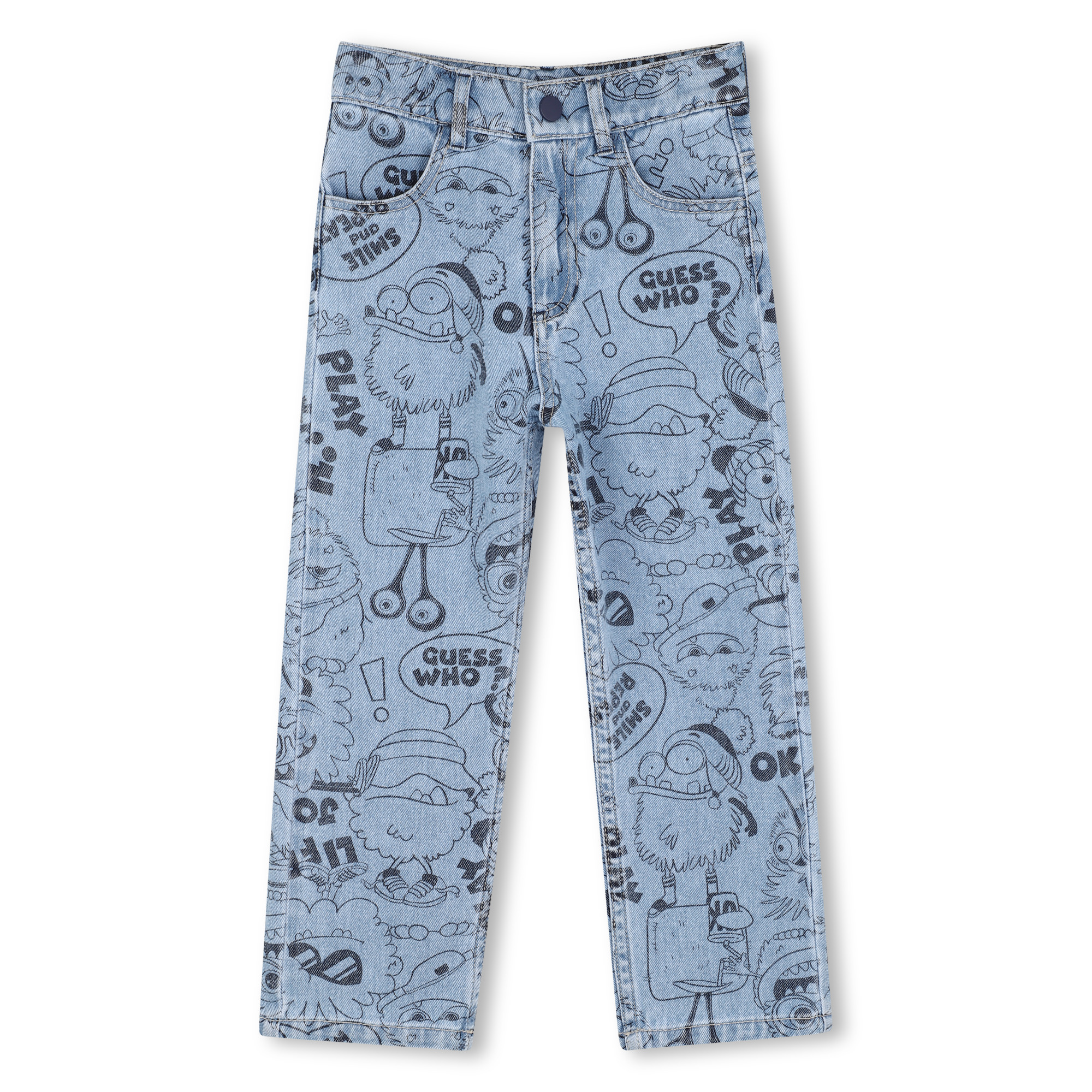 Light Blue Monster Doodle Print Straight Jeans