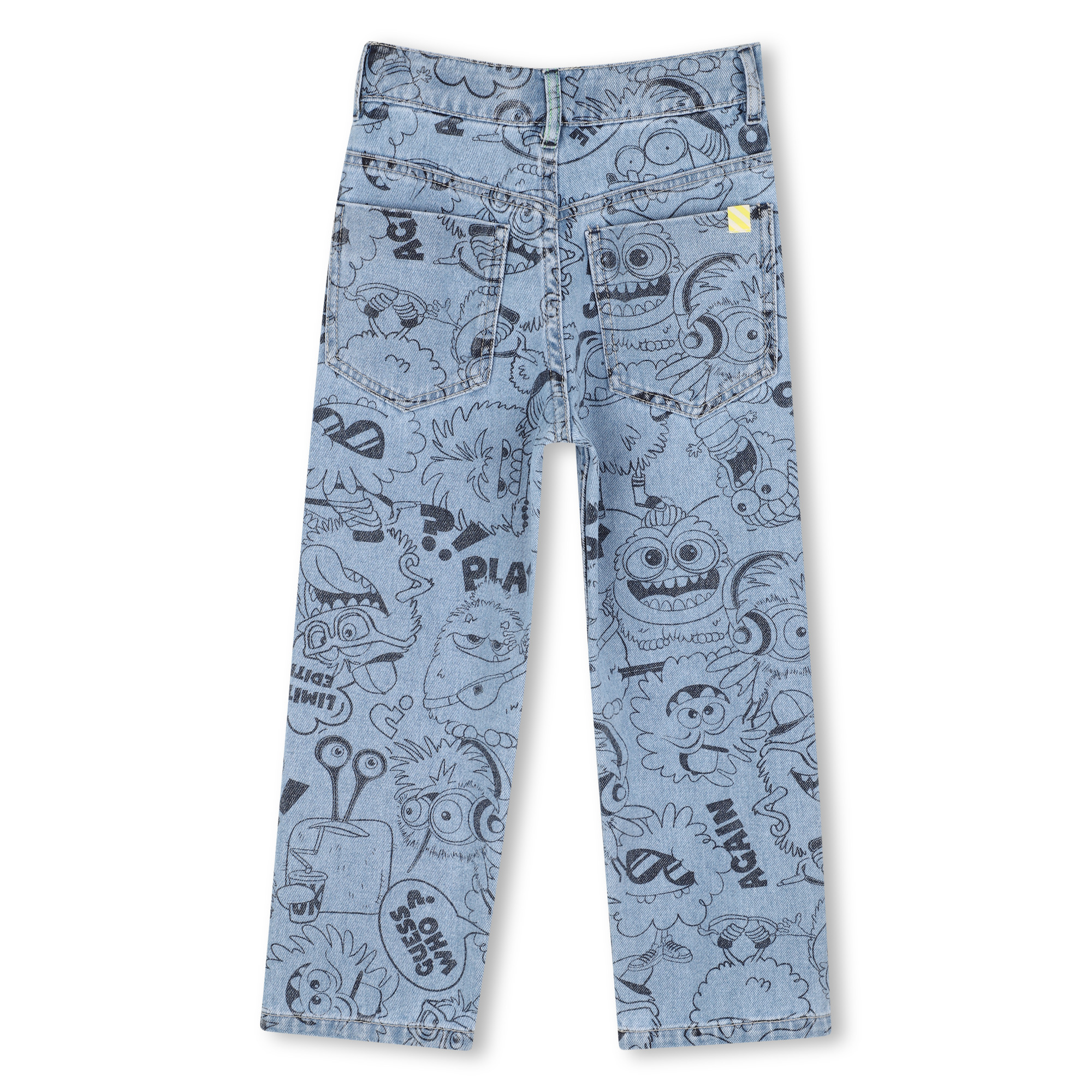 Light Blue Monster Doodle Print Straight Jeans - Image 2