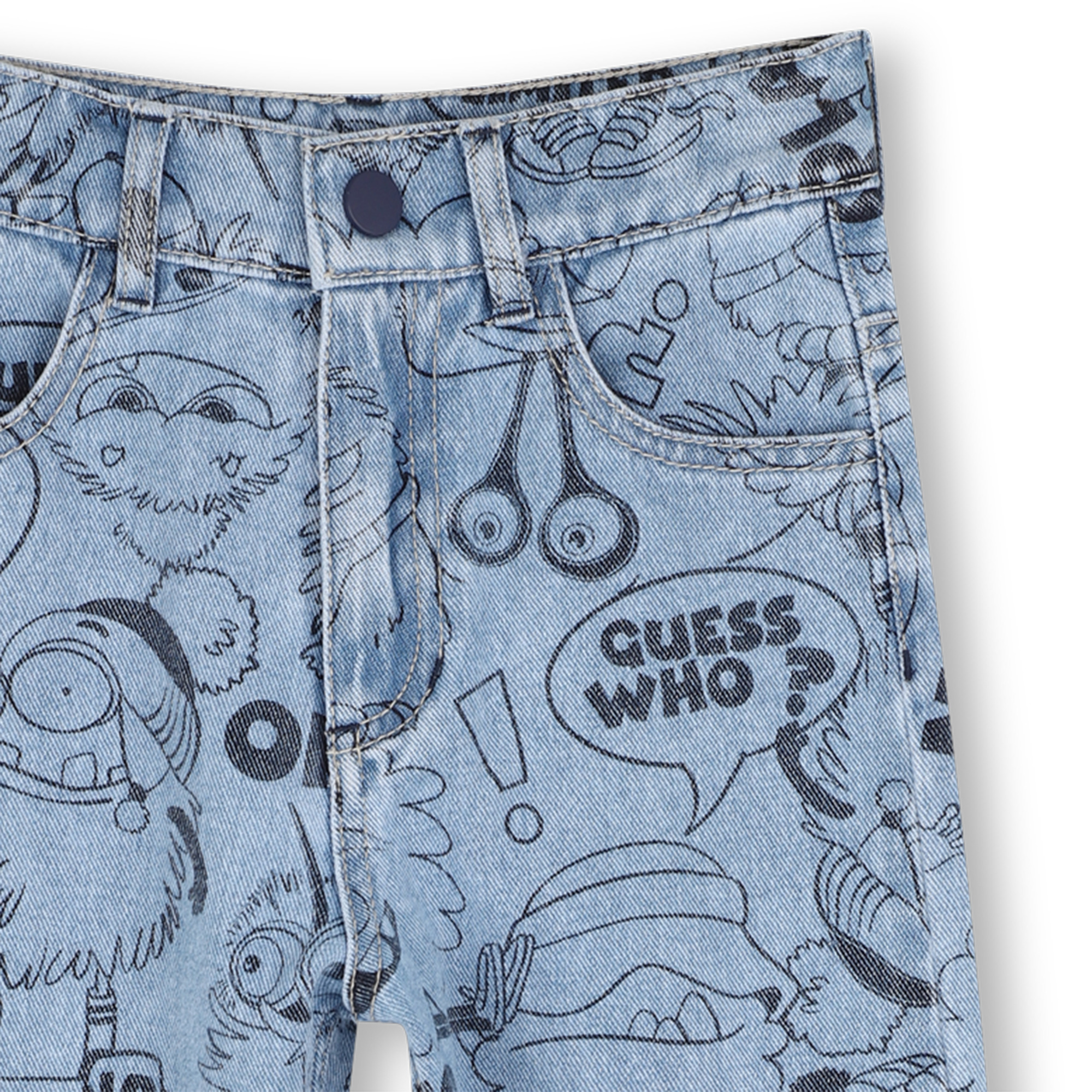 Light Blue Monster Doodle Print Straight Jeans - Image 3