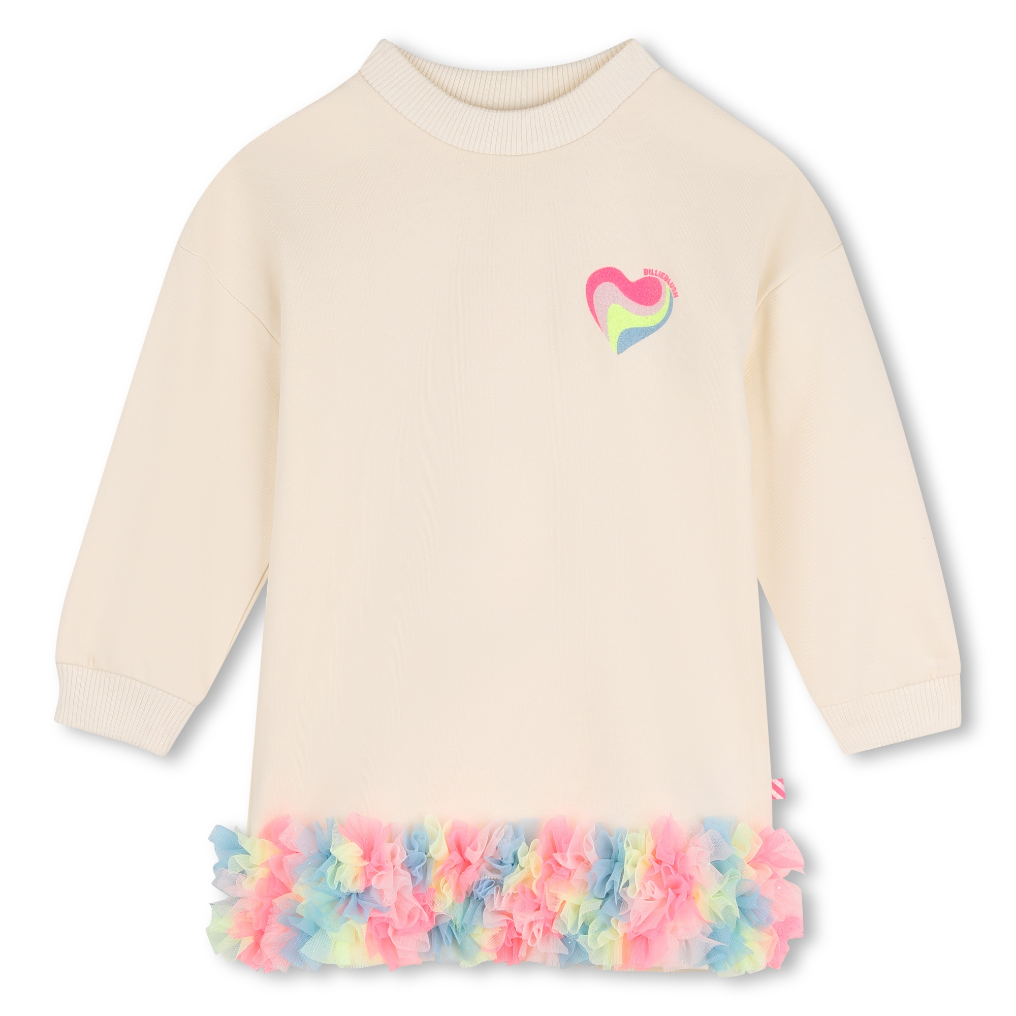 Girls Pastel Heart Sweat Dress with Neon Rainbow Tutu Hem