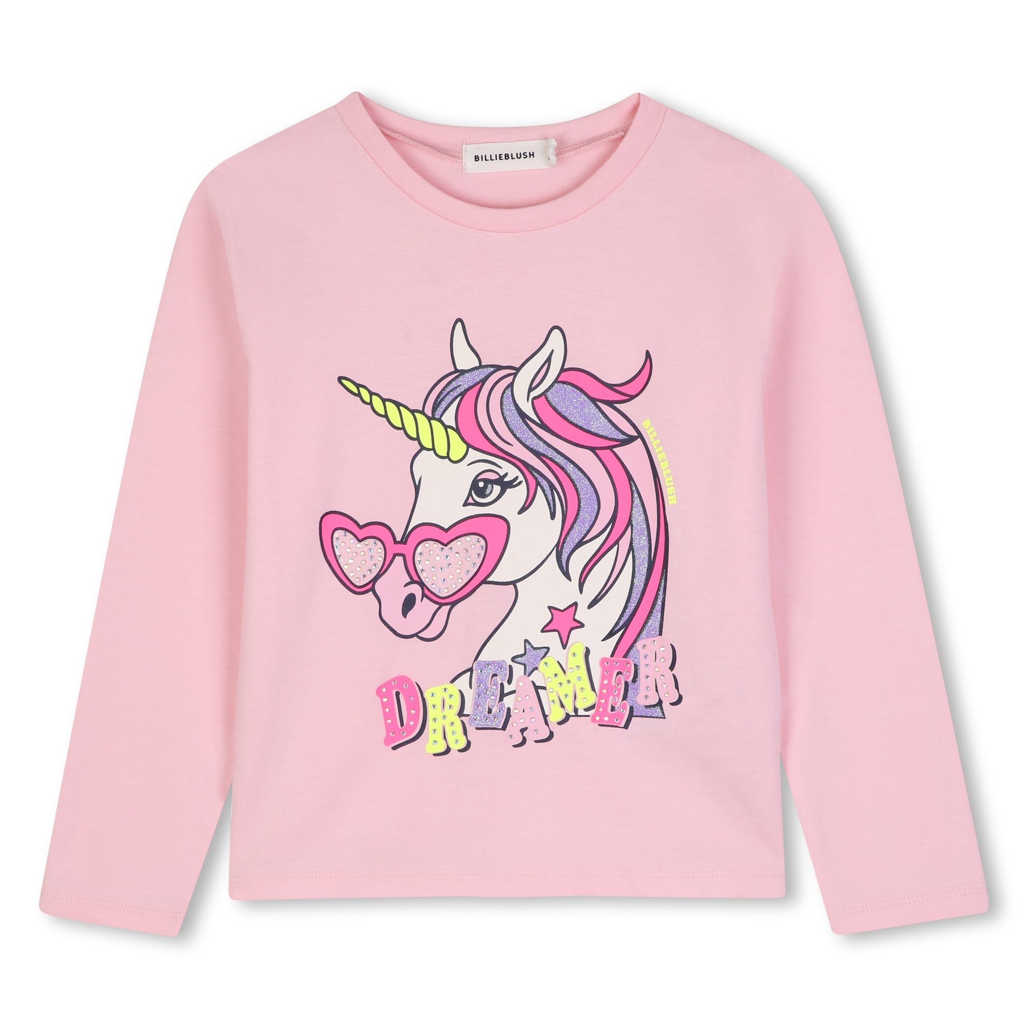 Pink Long Sleeve Tee with Sequin Glasses Unicorn