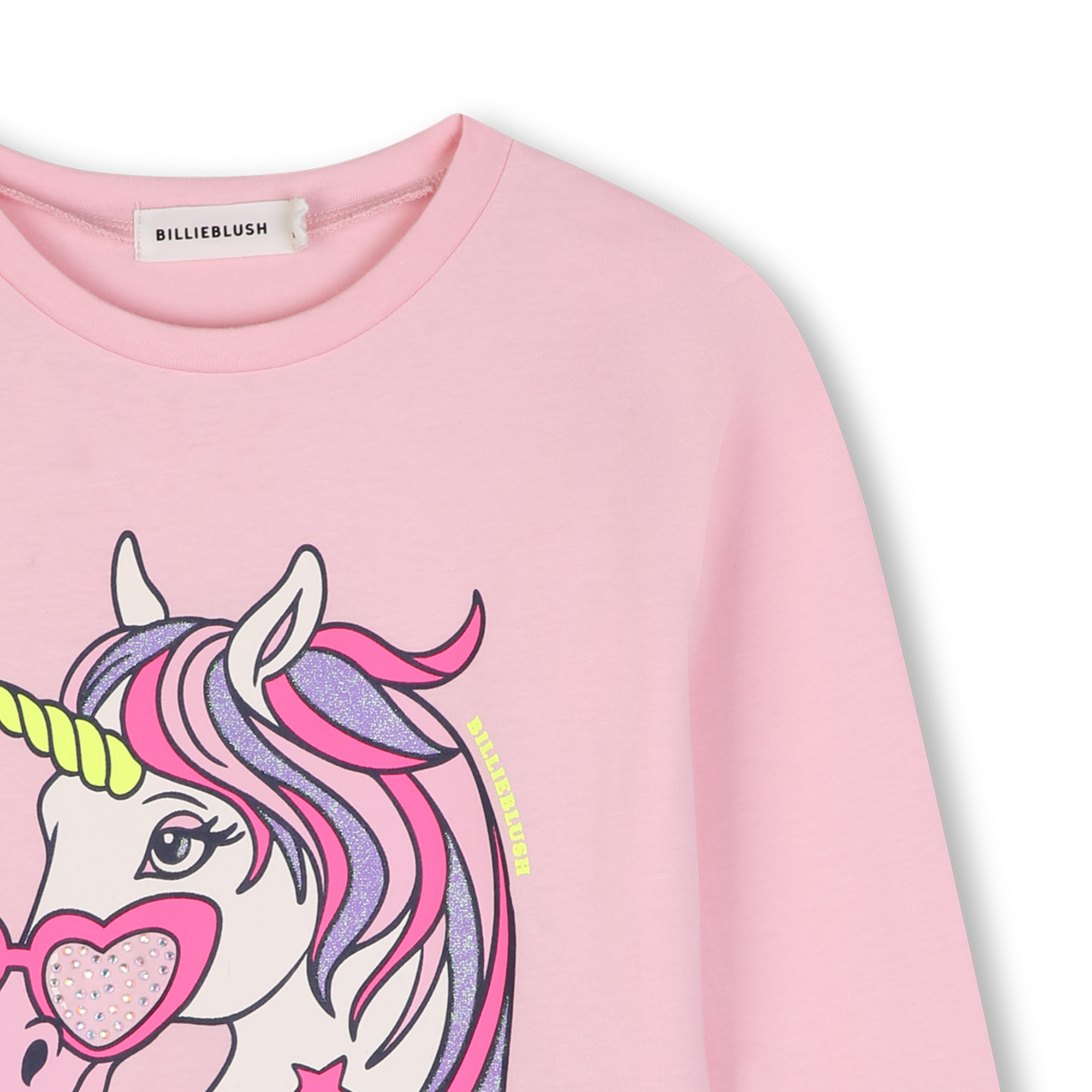 Pink Long Sleeve Tee with Sequin Glasses Unicorn - Image 3