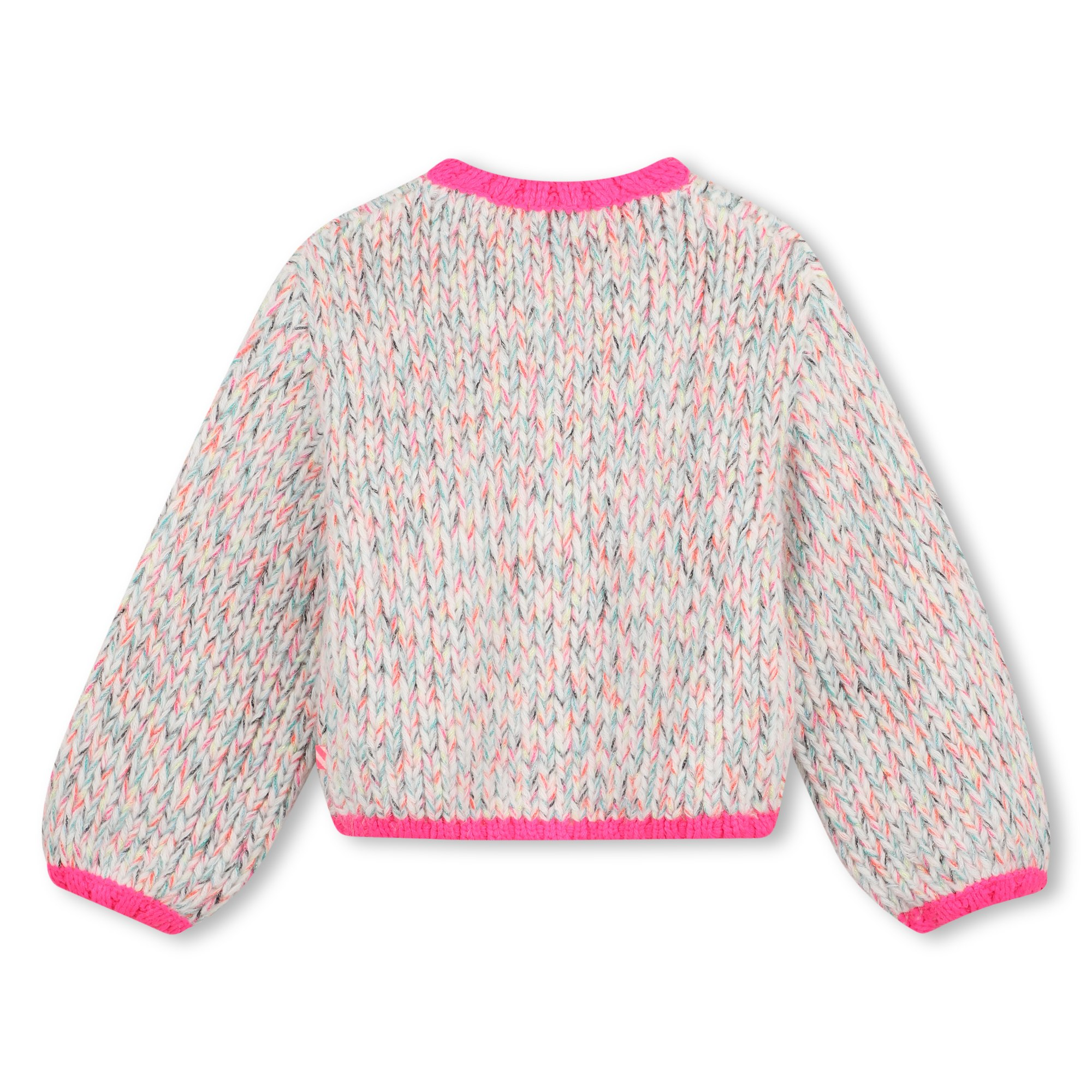 Multicolour Chunky Knit Cardigan with Neon Pink Trim - Image 2