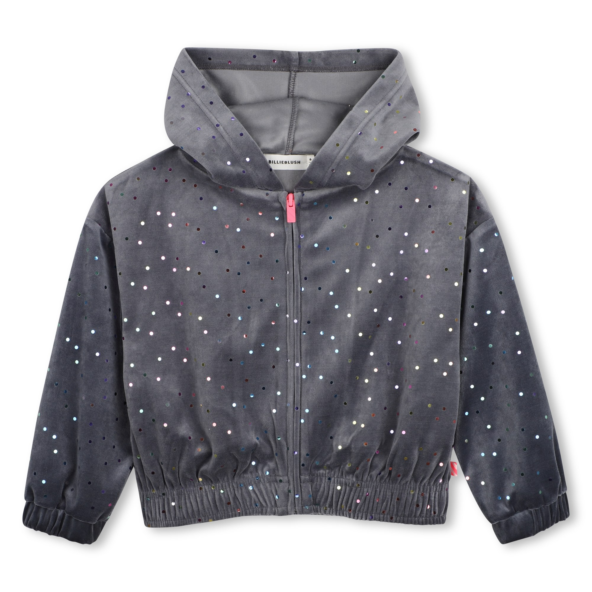 Charcoal Grey Sequin-Embellished Velvet Hoodie
