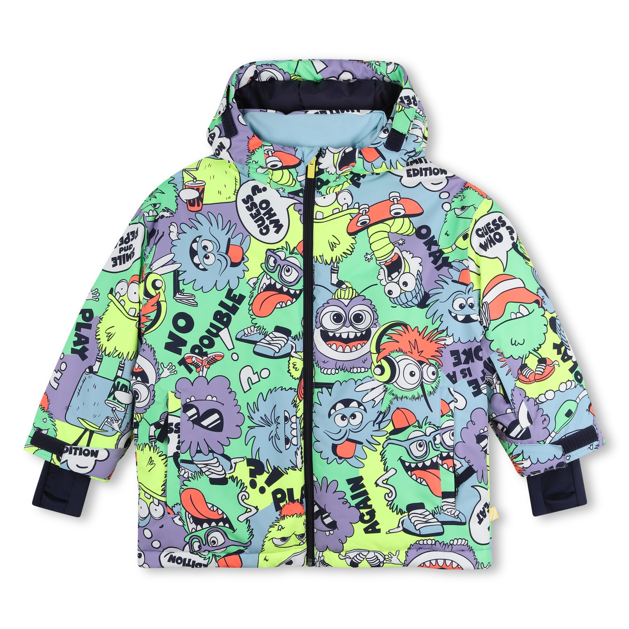 Bright Green & Blue Monster Graphic Print Ski Parka