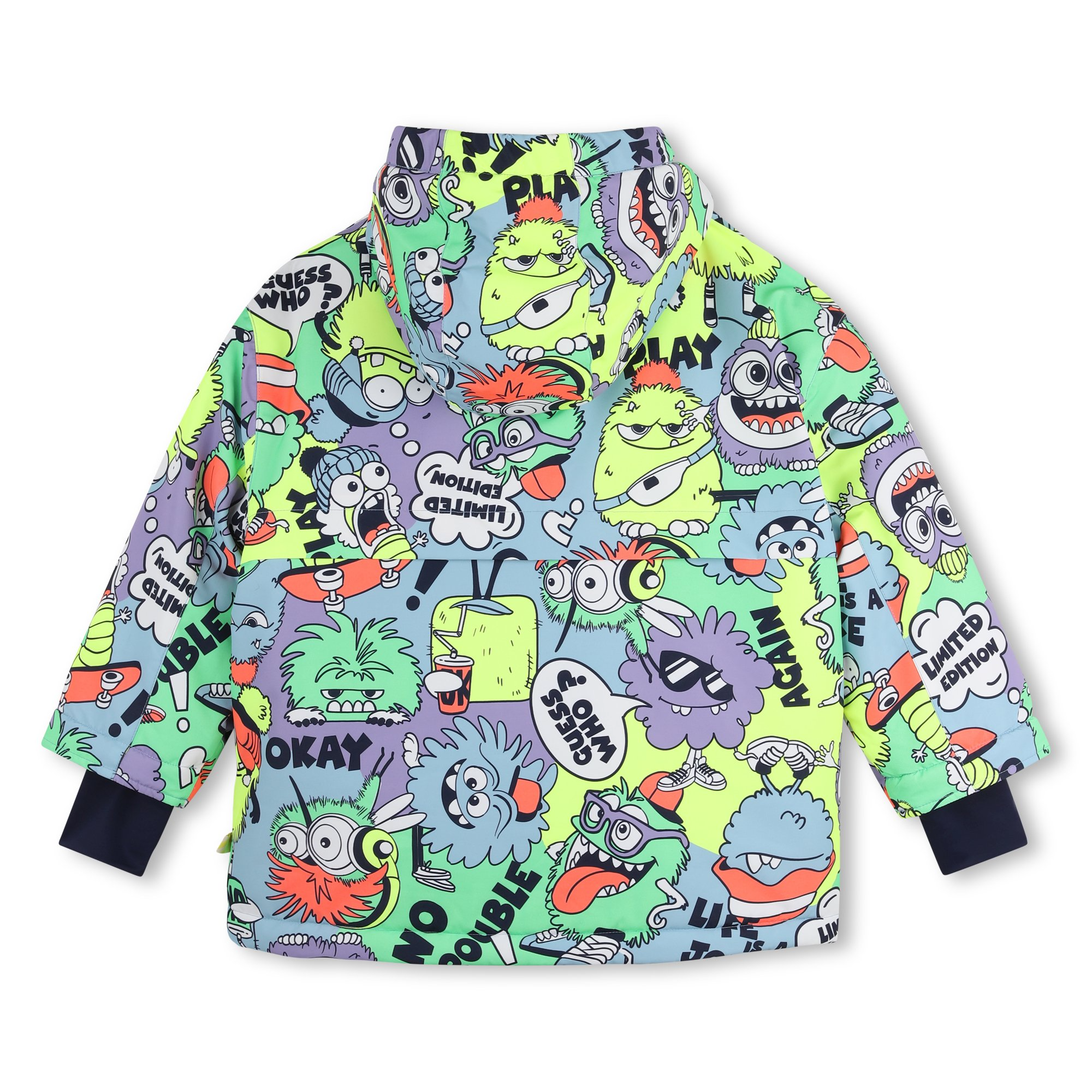Bright Green & Blue Monster Graphic Print Ski Parka - Image 2