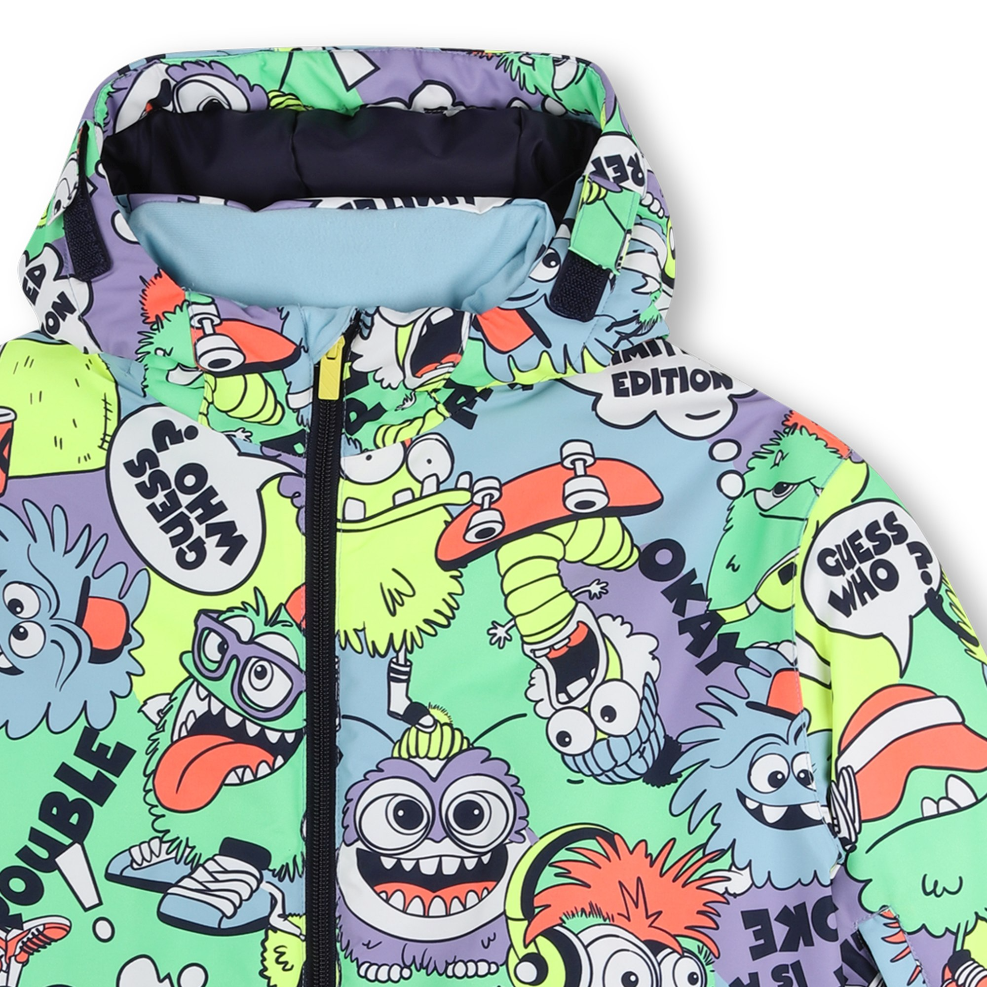 Bright Green & Blue Monster Graphic Print Ski Parka - Image 3