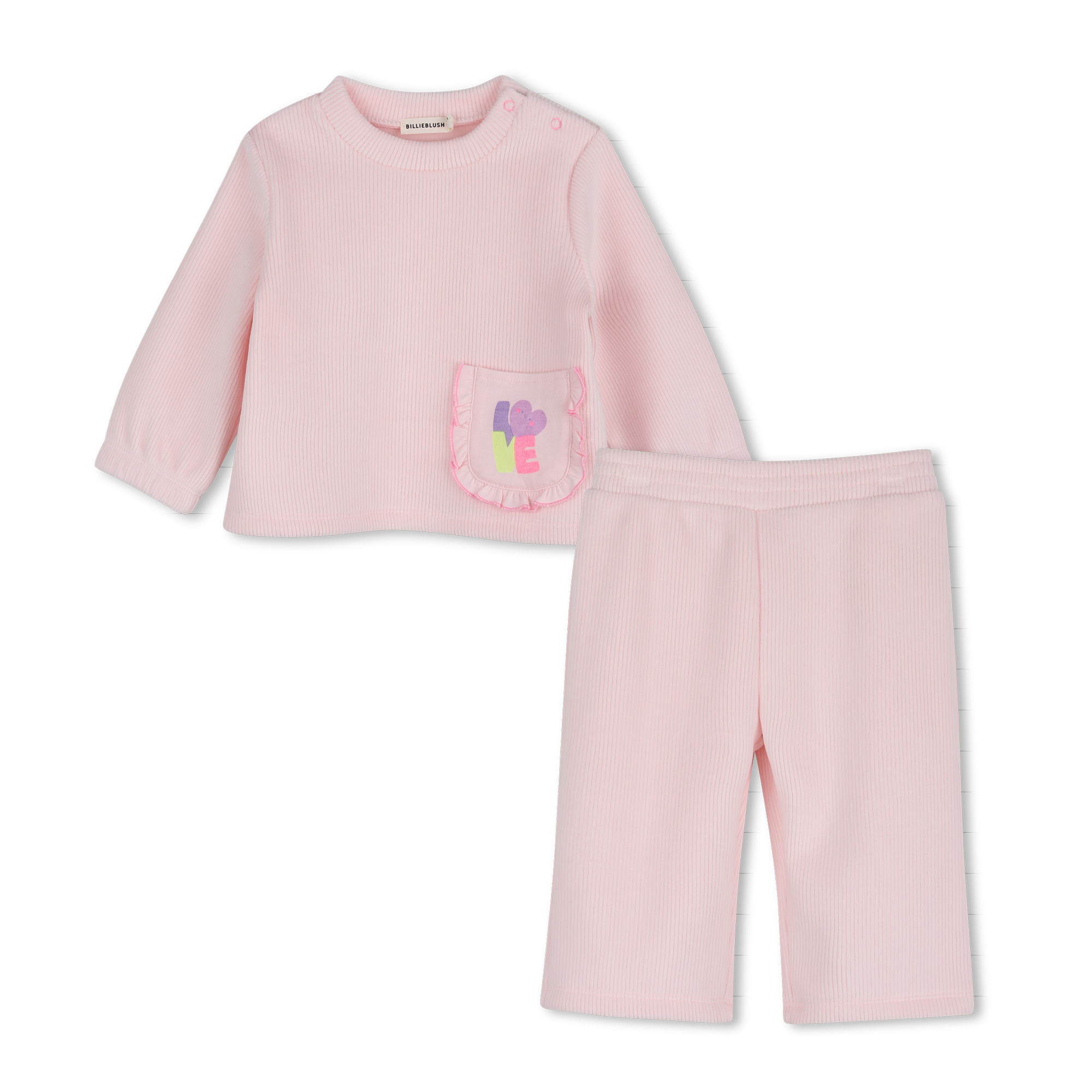 Baby Pink Ribbed Velour Top and Trousers Set