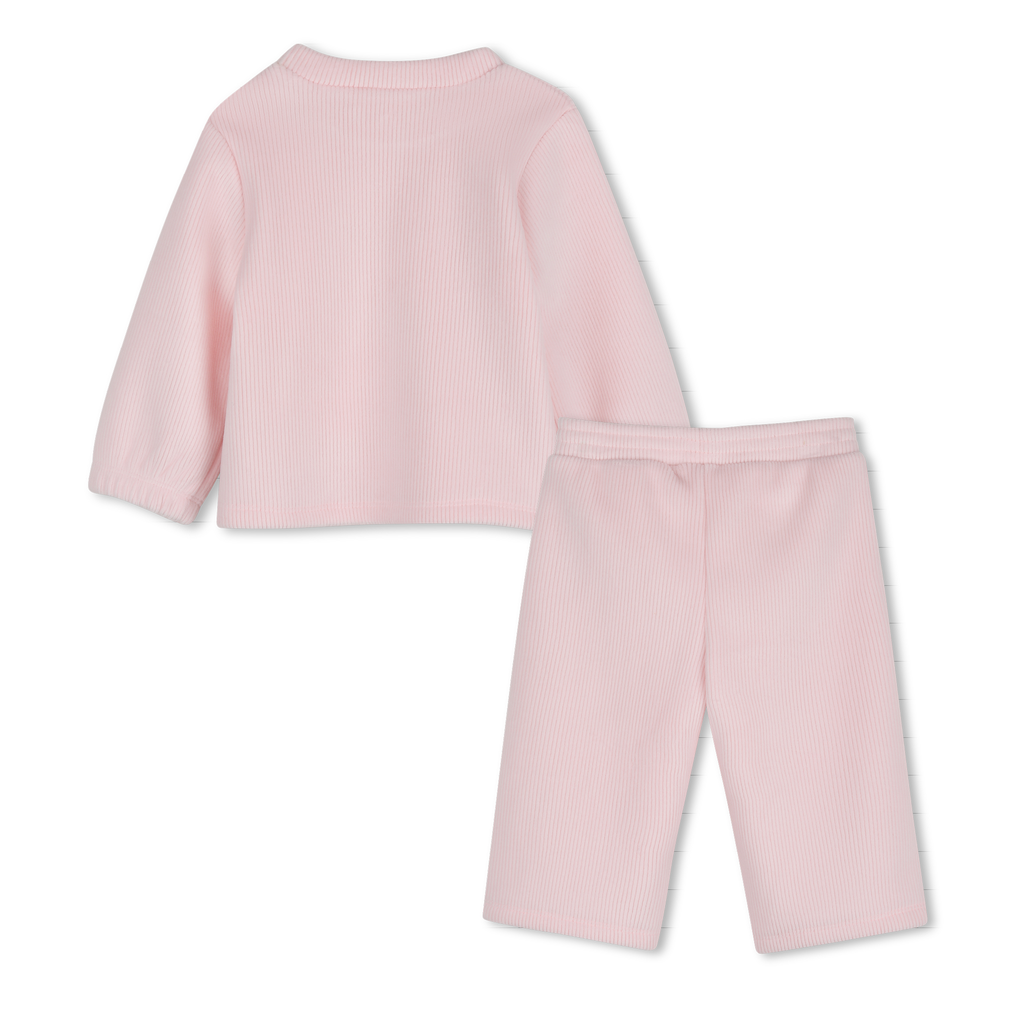 Baby Pink Ribbed Velour Top and Trousers Set - Image 2