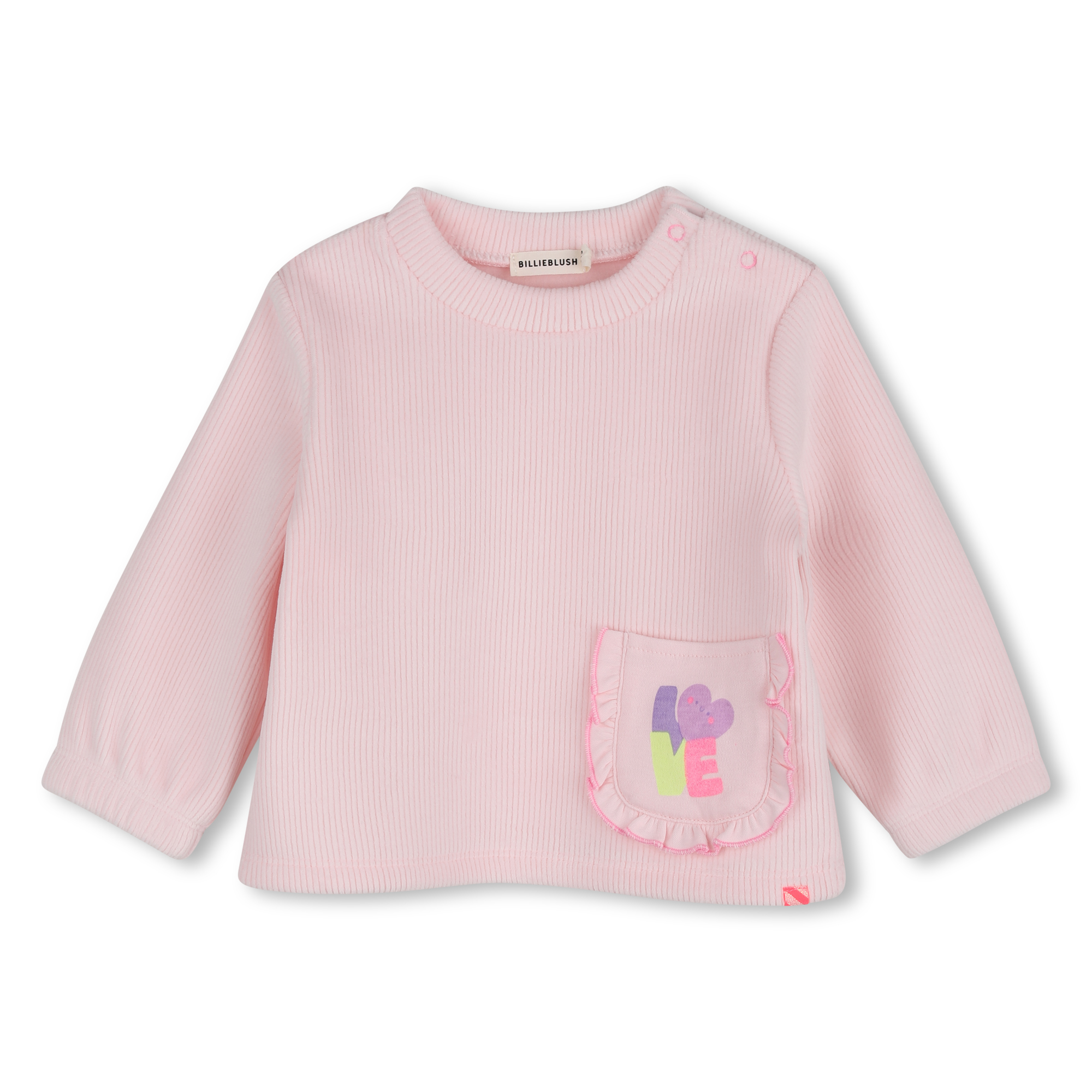 Baby Pink Ribbed Velour Top and Trousers Set - Image 3