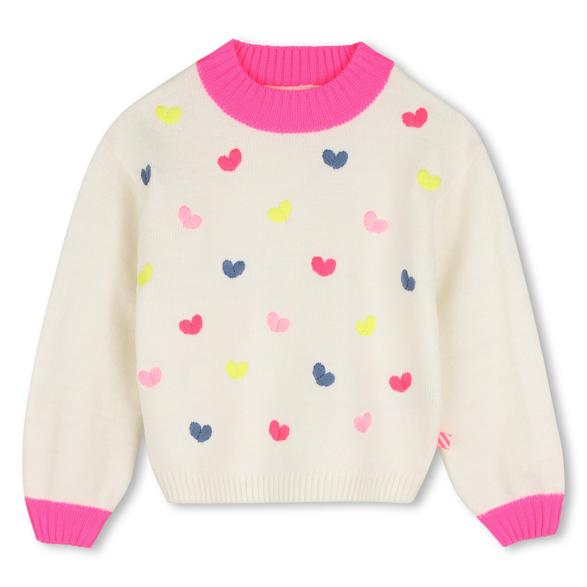 Girls Cream Knit Sweater with Colorful Hearts