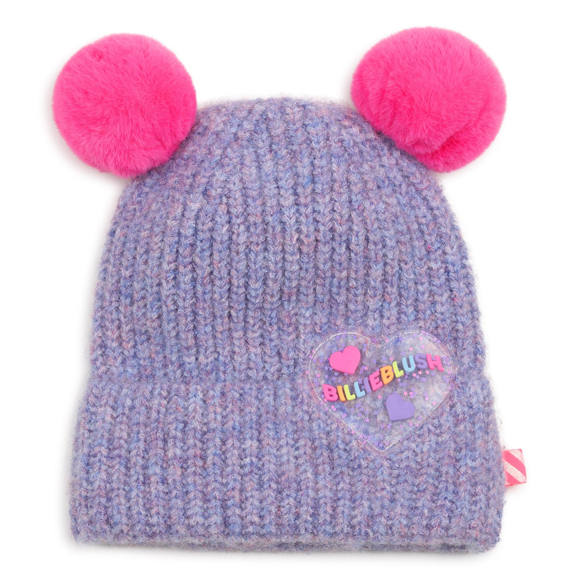 Purple Knit Double Pom-Pom Beanie Hat