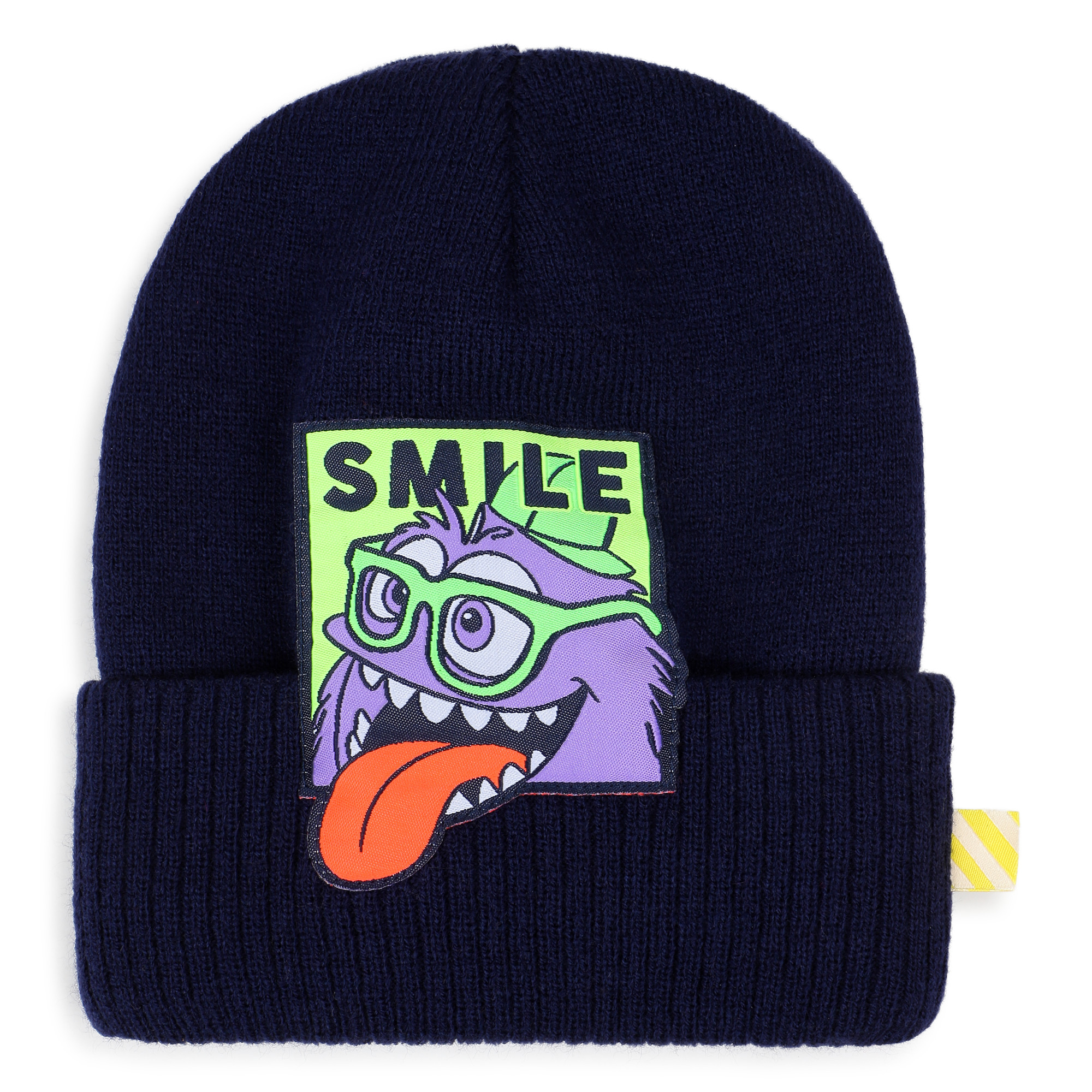Navy Blue Monster 'Smile' Graphic Beanie Hat