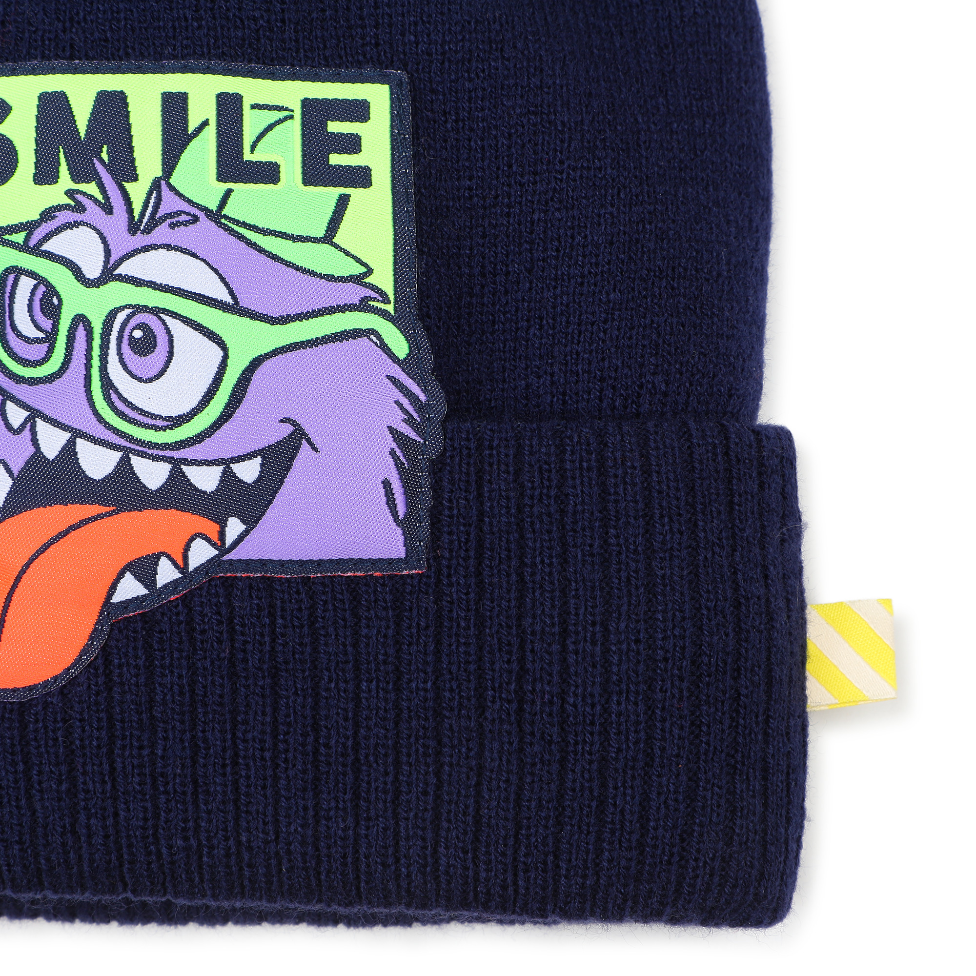 Navy Blue Monster 'Smile' Graphic Beanie Hat - Image 3