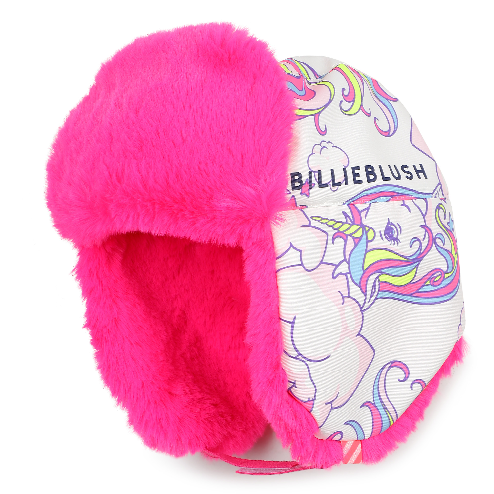 White & Pink Trapper Hat with Unicorn Print