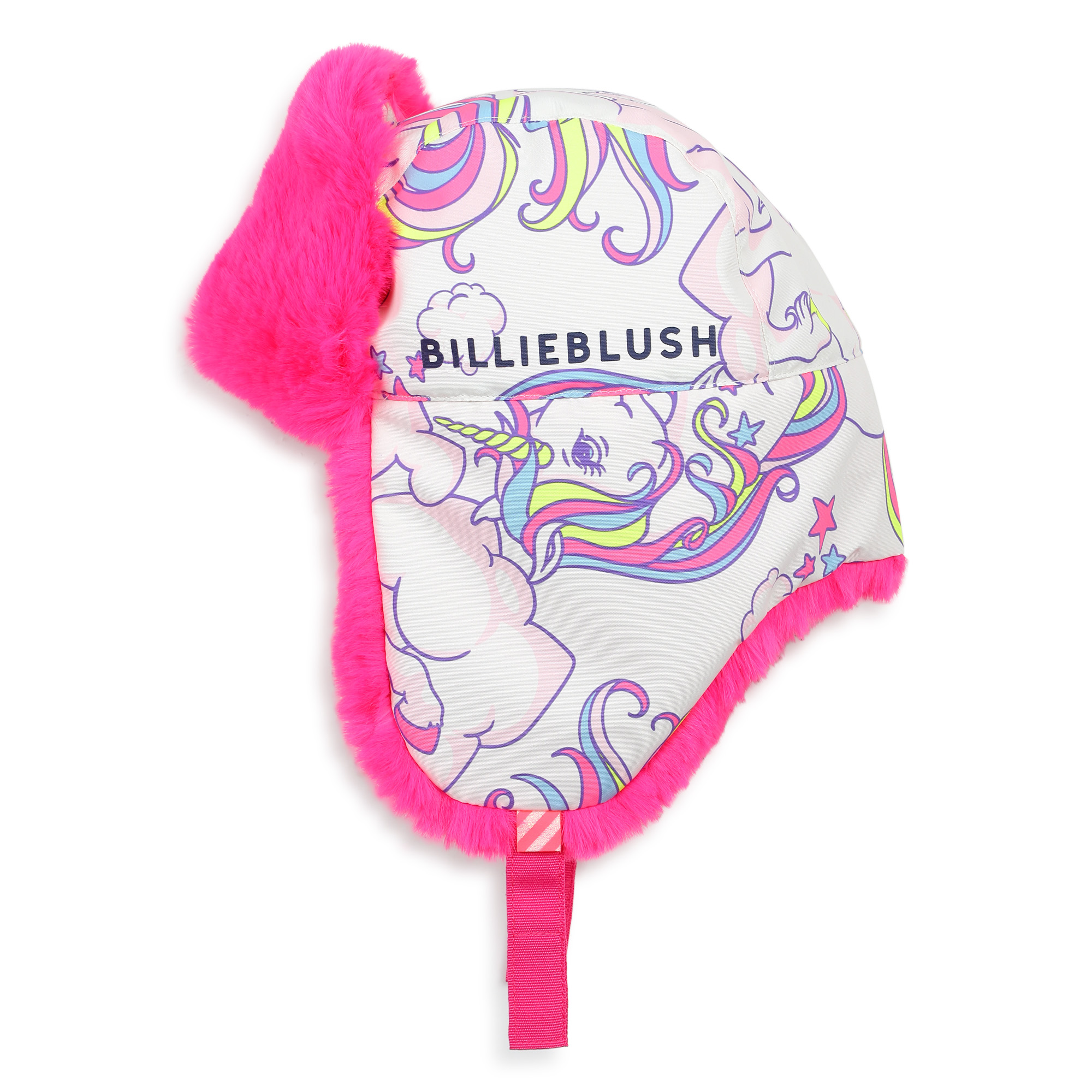 White & Pink Trapper Hat with Unicorn Print - Image 3