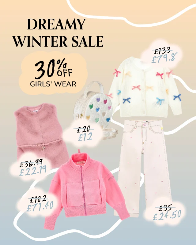 Our January Sale is here! Enjoy 30% OFF our entire collection of girls' clothing and accessories. 
Big dreams deserve beautiful clothes, especially when starting a fresh year of discovery. It is the perfect time to stock up on high-quality school essentials and comfortable playwear crafted to last. This is just a glimpse of the soft pastel hues and magical details we have curated just for her. 🎀☁️

#MiSuenosKids #WinterSale #GirlsWinterOutfits #SaleAlert #GirlsFashion #SaleUK #Mayoral #Billieblush #Hatley #Monnalisa