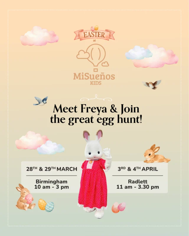 Get ready for two magical weekends of Easter adventure like no other! 🐰✨ Join us with Freya from Sylvanian Families for a lovely celebration across both our locations. We’ll have a beautiful photo area, an Easter egg hunt with prizes to be won, and colouring fun for all our little dreamers. 

Let’s make this Easter truly dreamy!

📍 BIRMINGHAM 
🗓️ Friday 28th & Saturday 29th March
⏰ Meet Freya: 10 am – 3 pm
Unit 14, Coppice Garden Centre, Coppice Ln, Middleton, Tamworth

📍 RADLETT 
🗓️ Good Friday 3rd & Saturday 4th April
⏰ Meet Freya: 11 am – 3:30 pm
Battlers Green Farm, Common Lane, Radlett, Hertfordshire

#MiSuenosKids #SylvanianFamiliesUK #EasterAdventure #CoppiceGardenCentre #BattlersGreenFarm #EasterFun #FamilyWeekend #SylvanianFreya #FreyaAndFriends