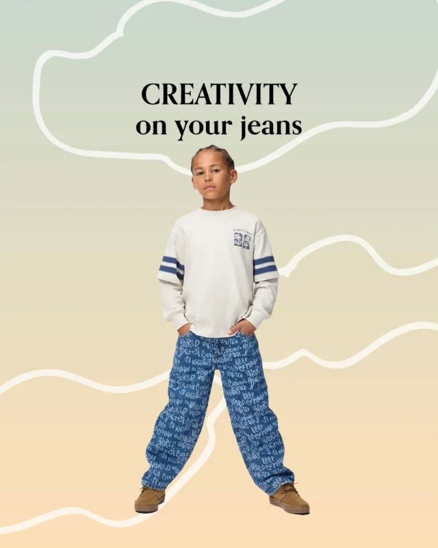 Let their unique personality shine through every step! Crafted by Danish brand Molo these statement relaxed jeans blend street-art creativity with pure comfort for day-long exploration. 🎨👖☁️ 

#MiSueñosKids #MoloKids #KidsFashion #ChildrensStyle #KidsStyle